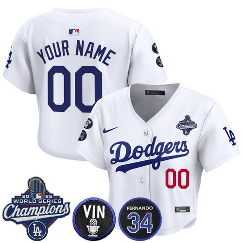 Dodgers 2025 World Series Champions Crop Top Baseball Custom Jersey - Vin Scully & Fernando Patch - All Stitched