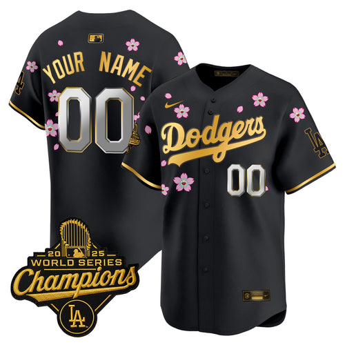 Dodgers 2025 World Series Champions x Tokyo Series Gold Trim Vapor Premier Limited Custom Jersey - Stitched