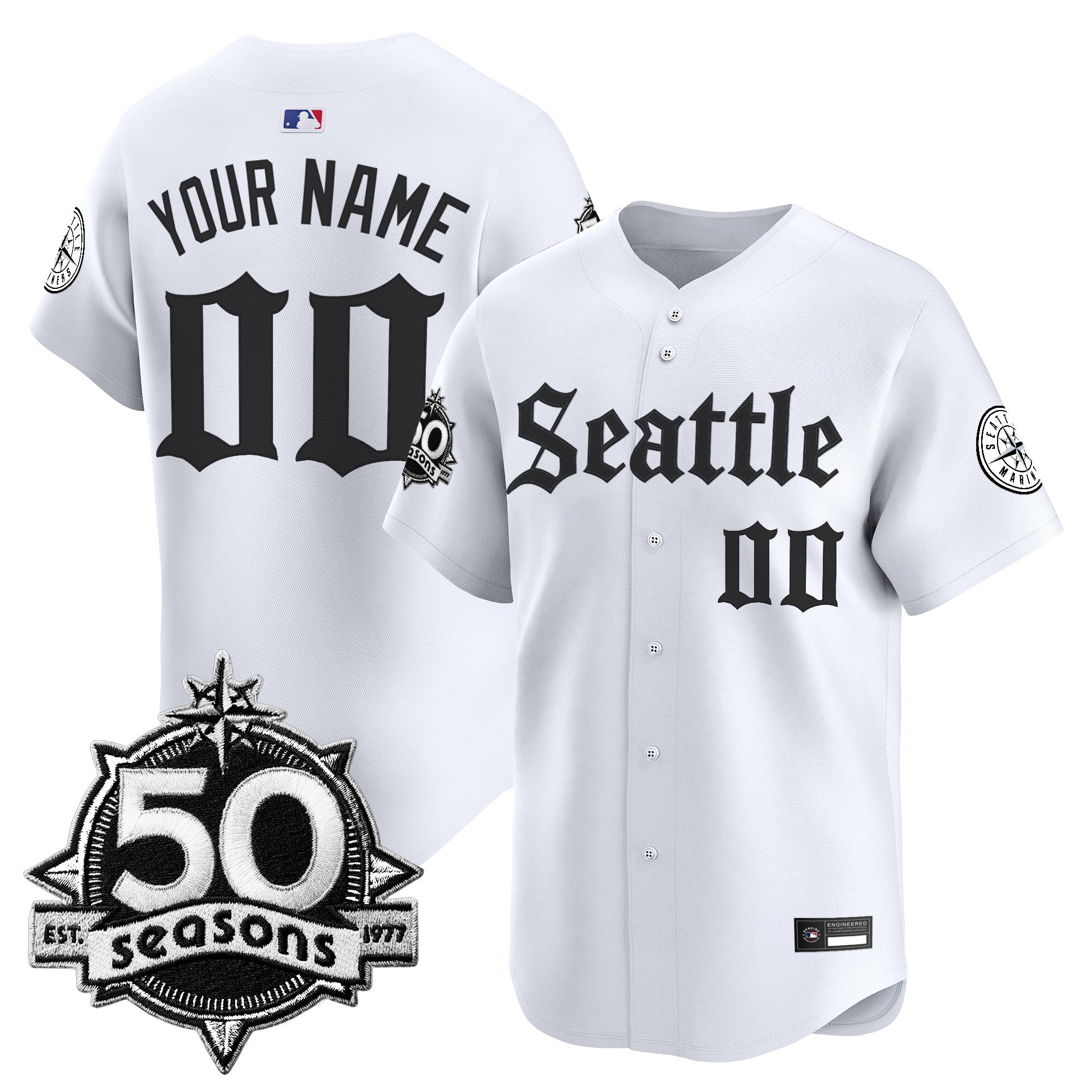 Seattle Mariners 50 Seasons Patch Vapor Premier Limited Custom Jersey - Gothic Edition - All Stitched