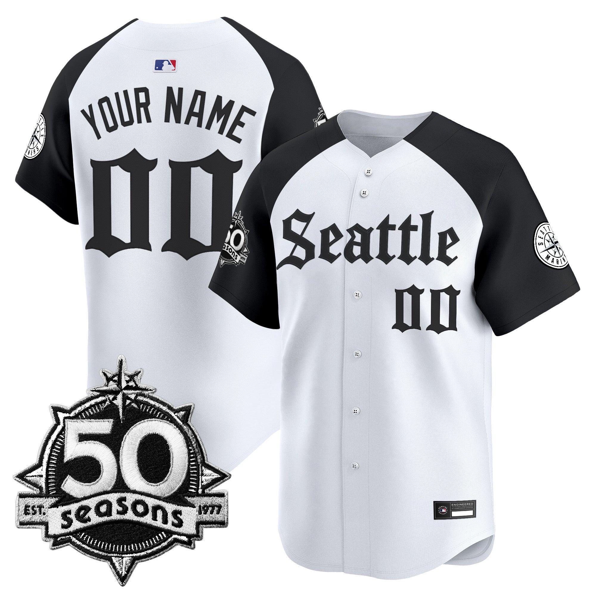 Seattle Mariners 50 Seasons Patch Vapor Premier Limited Custom Jersey - Gothic Edition - All Stitched