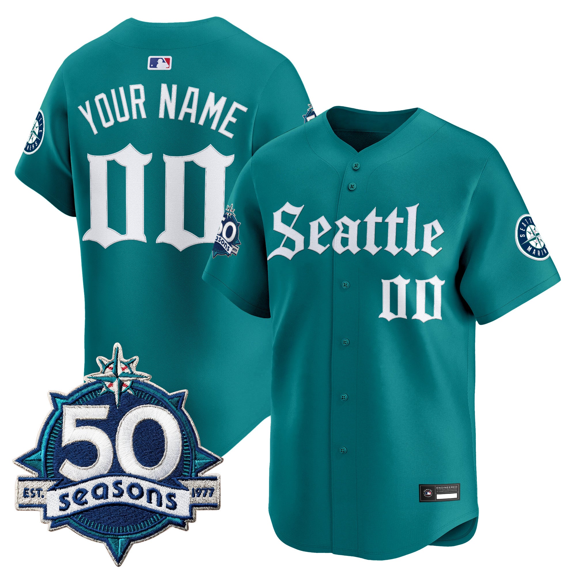 Seattle Mariners 50 Seasons Patch Vapor Premier Limited Custom Jersey - Gothic Edition - All Stitched
