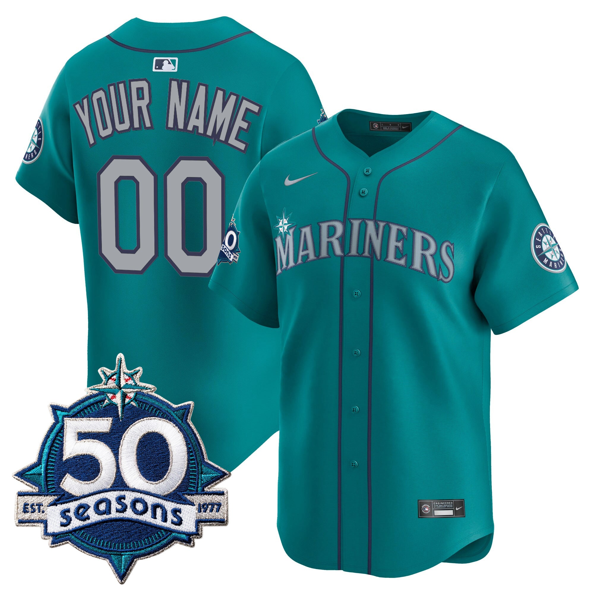 Seattle Mariners 50 Seasons Patch Vapor Premier Limited Custom Jersey - All Stitched