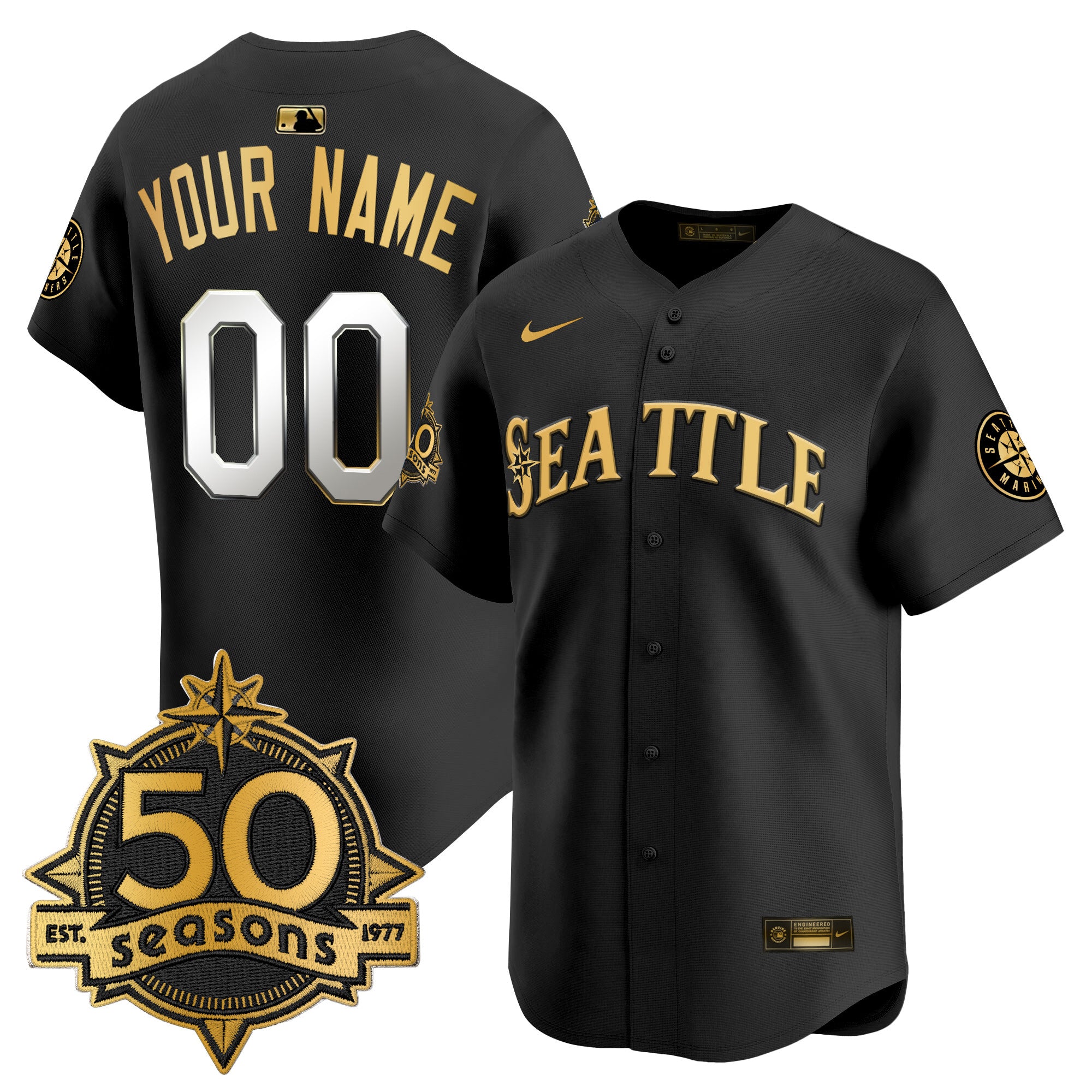 Seattle Mariners 50 Seasons Patch Vapor Premier Limited Custom Jersey - All Stitched