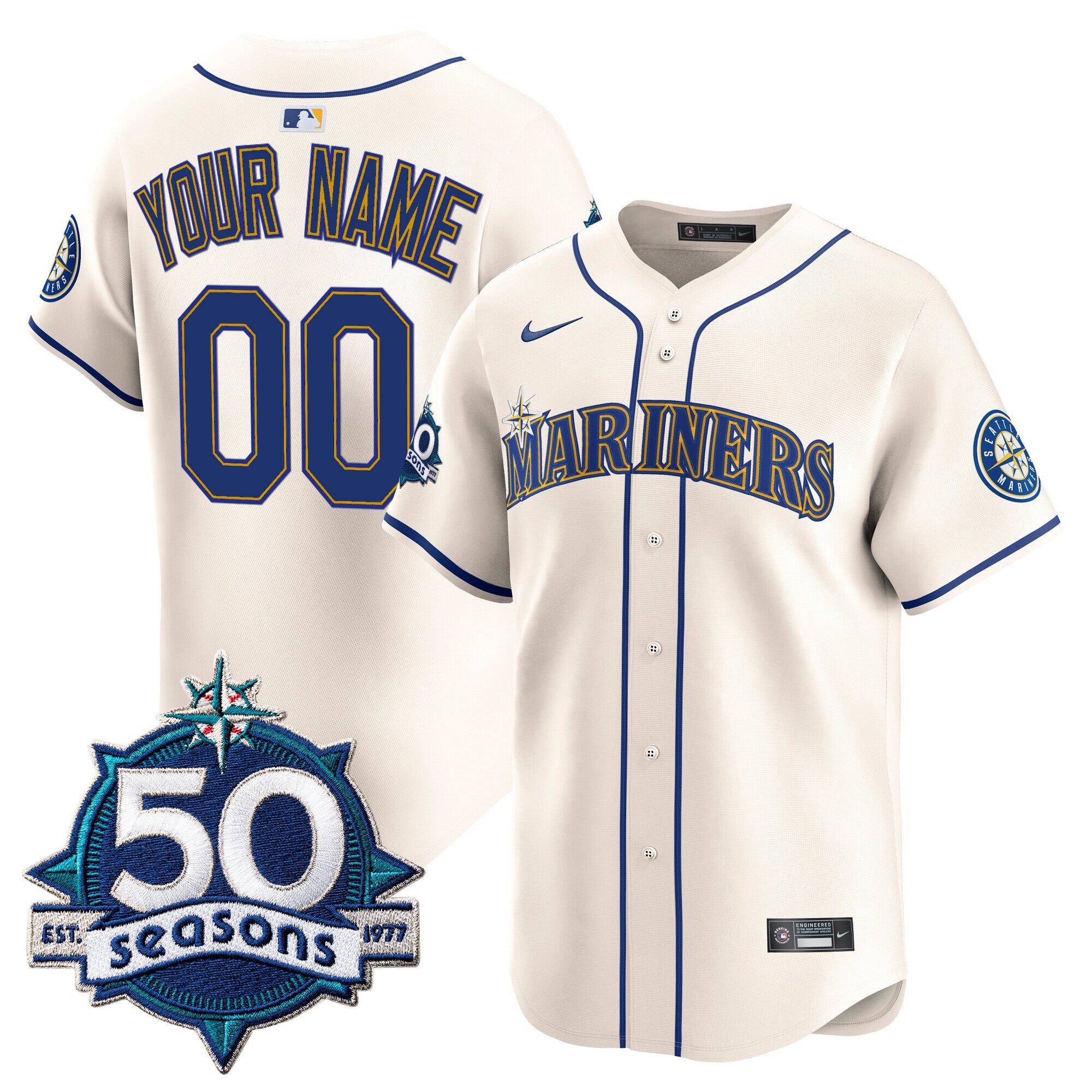 Seattle Mariners 50 Seasons Patch Vapor Premier Limited Custom Jersey - All Stitched
