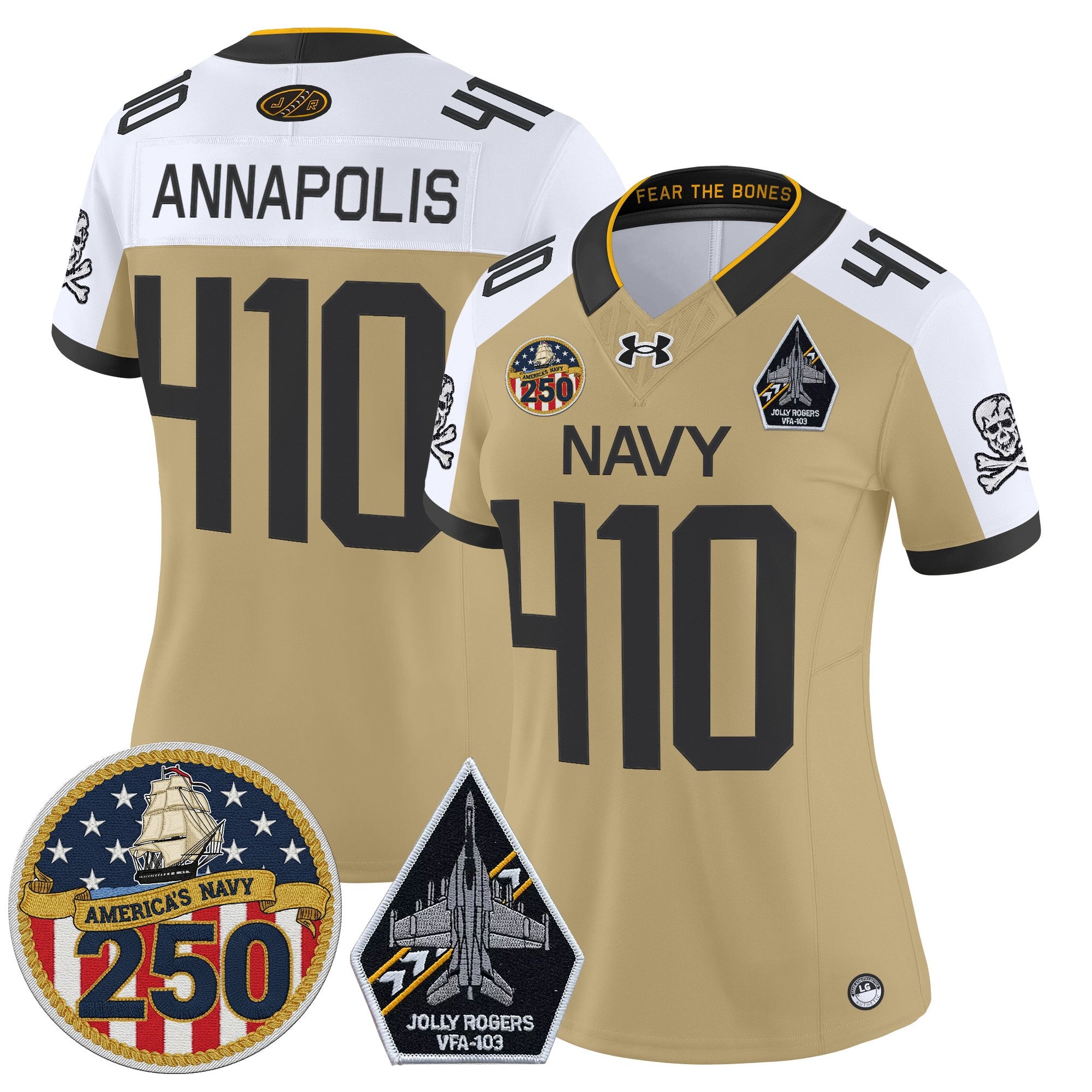 Women's Navy Midshipmen 'Jolly Rogers Edition' Vapor Limited Jersey - 250th Anniversary Patch - All Stitched