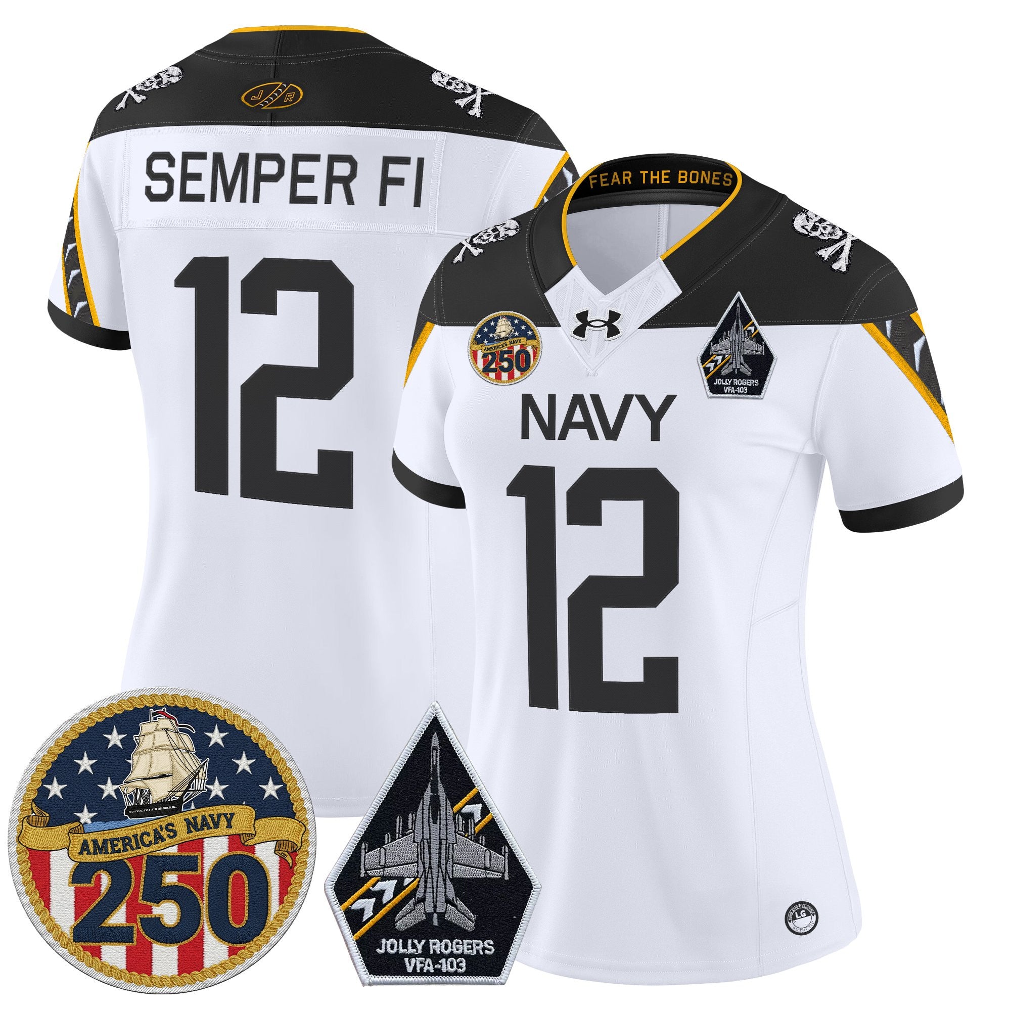 Women's Navy Midshipmen 'Jolly Rogers Edition' Vapor Limited Jersey - 250th Anniversary Patch - All Stitched