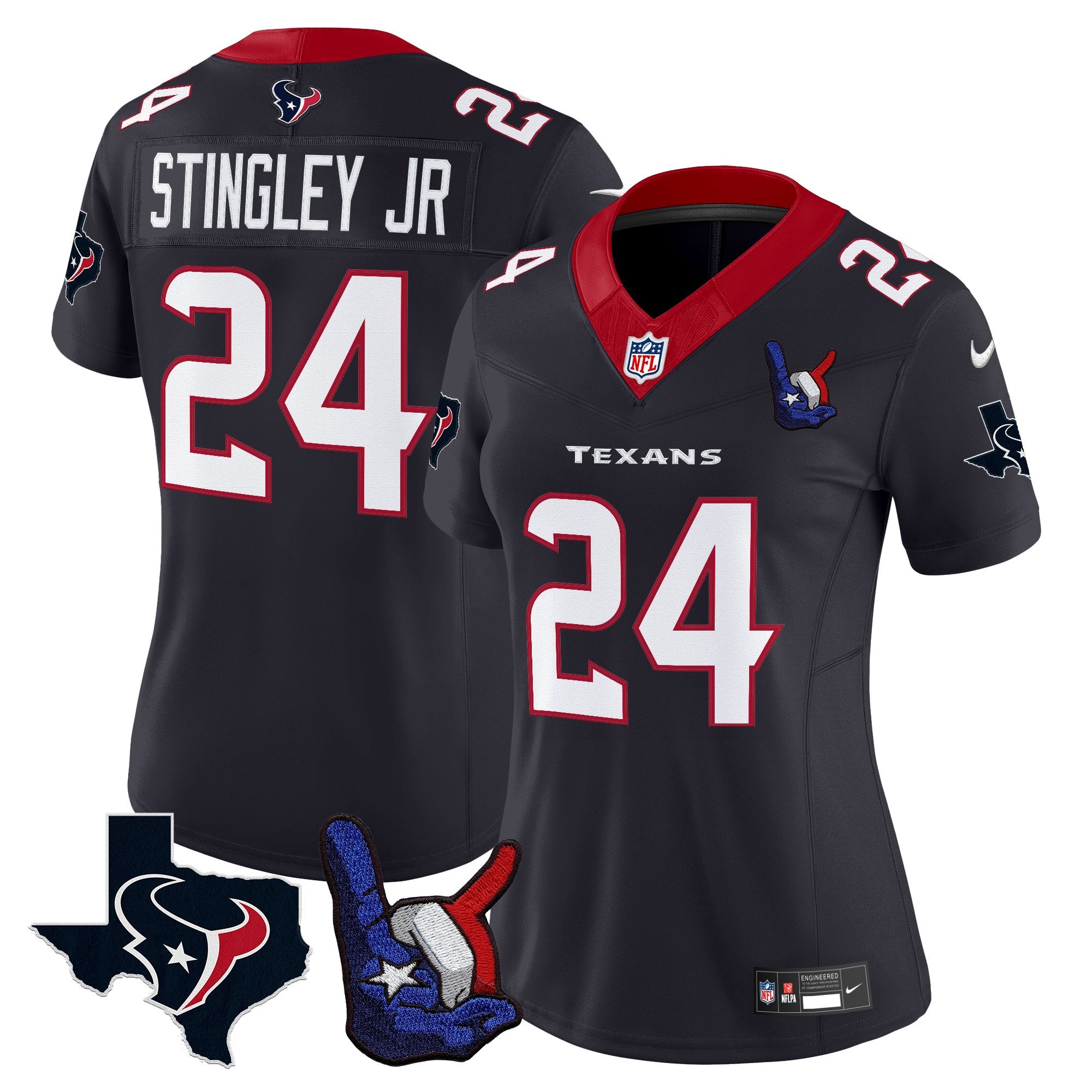 Women's Houston Texans Hand Sign Throwing Up The H Vapor Jersey - All Stitched