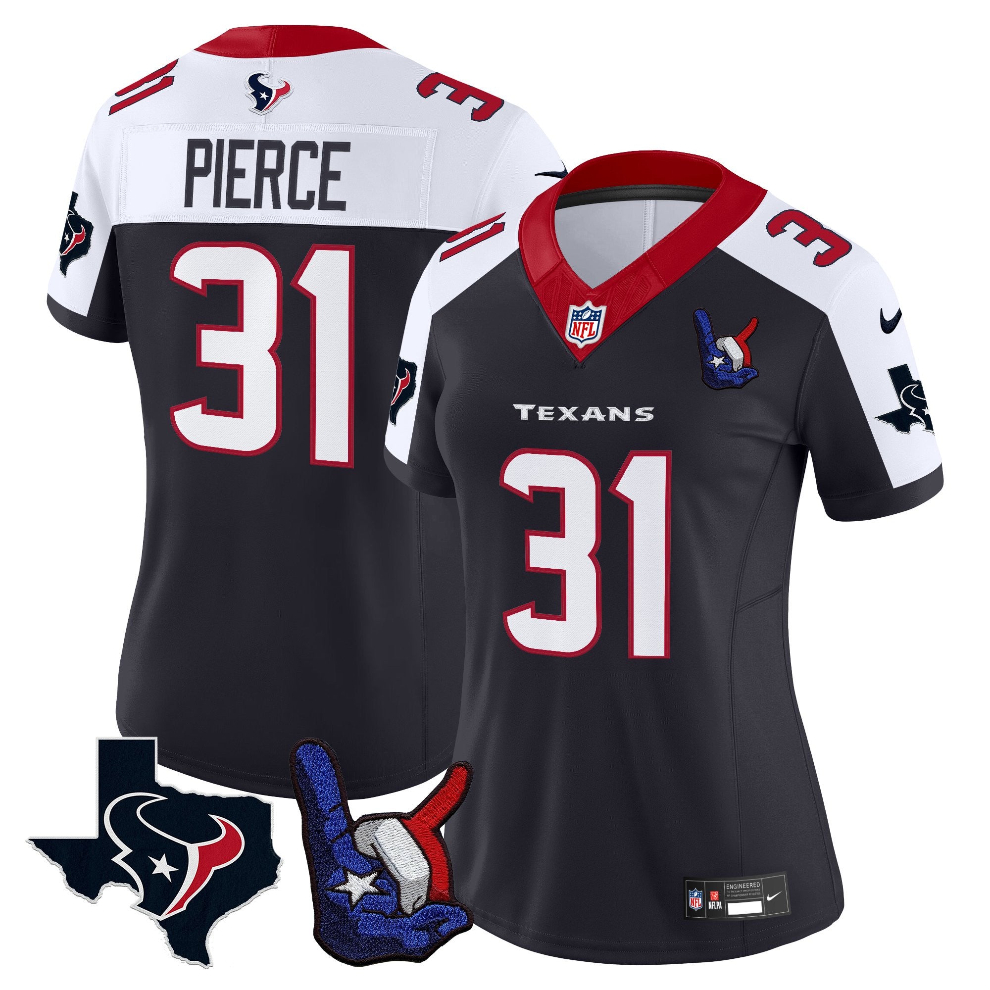 Women's Houston Texans Hand Sign Throwing Up The H Vapor Jersey - All Stitched