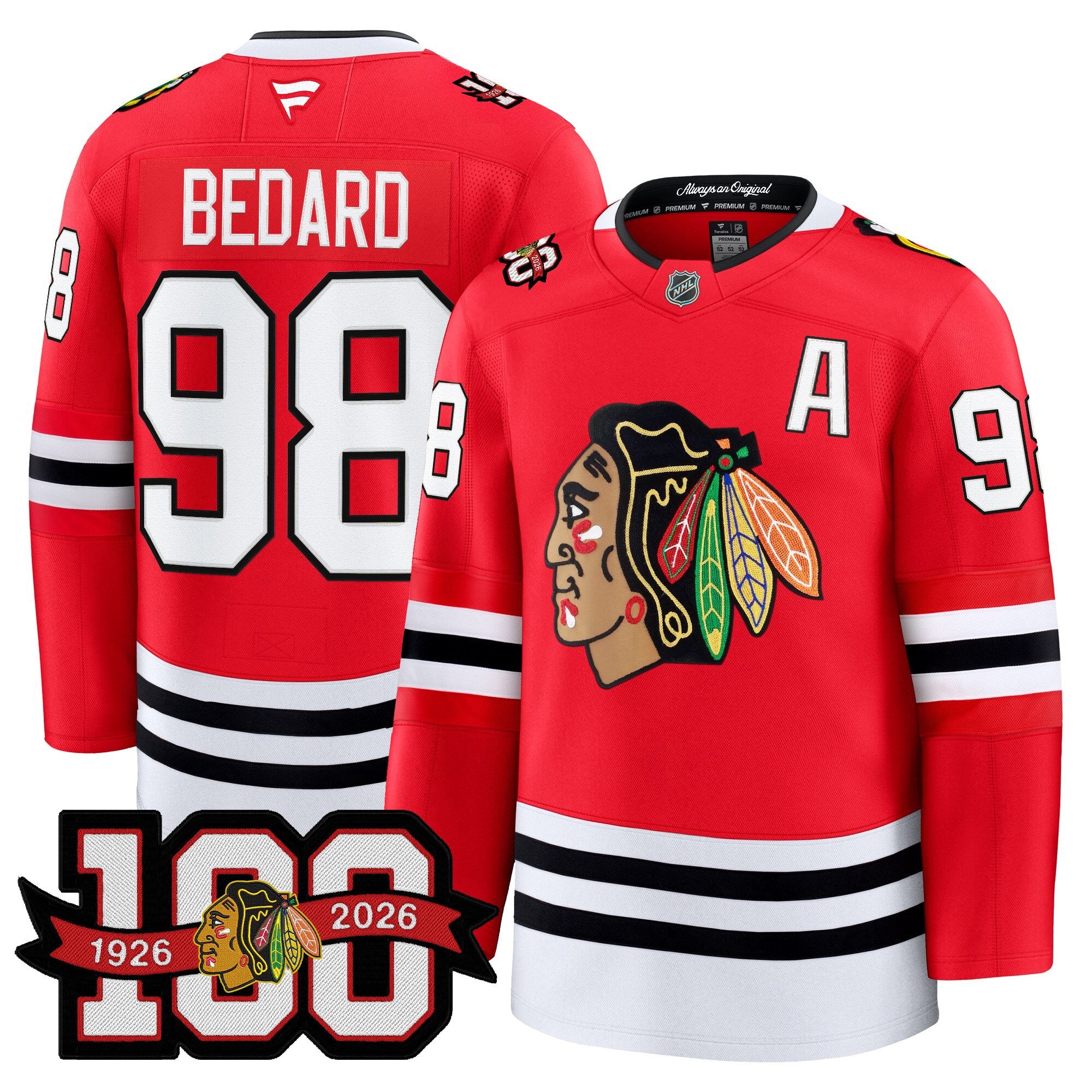 Men's Chicago Blackhawks 2025/26 Premium Jersey - 100th Anniversary Patch -All Stitched