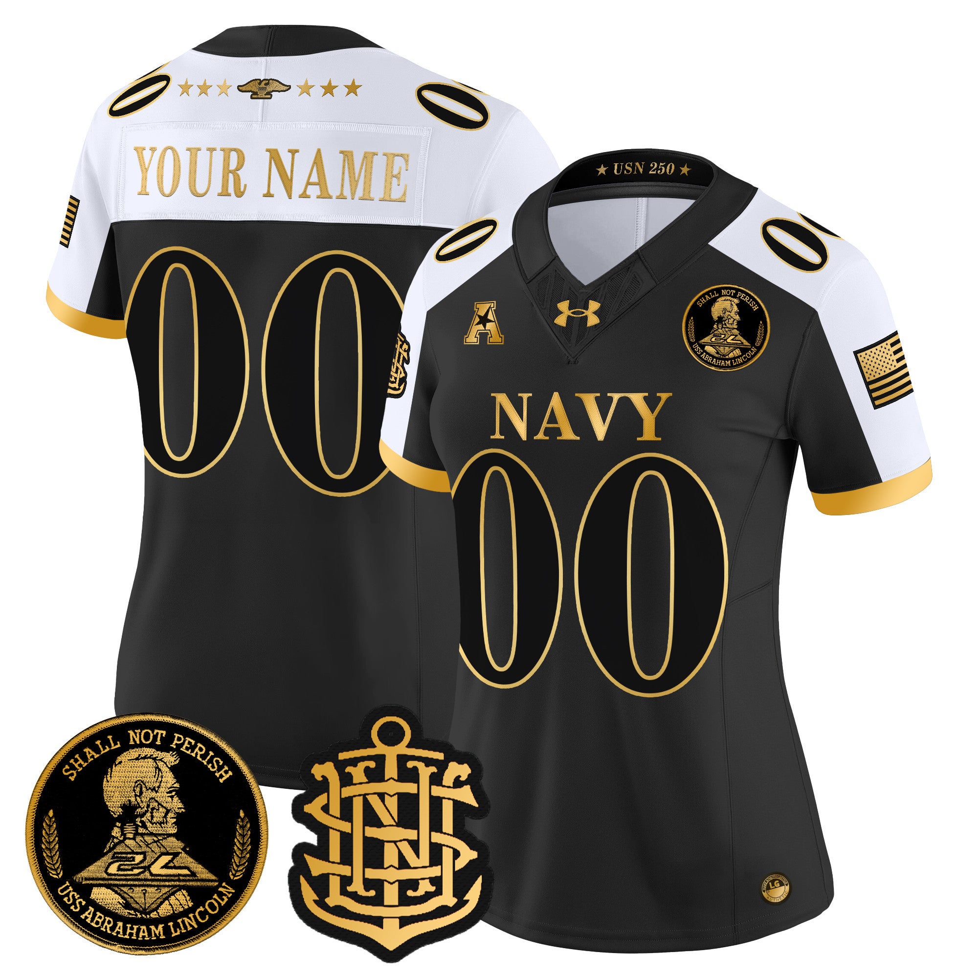 Navy Midshipmen 250th Anniversary Gold Vapor Limited Custom Jersey - All Stitched