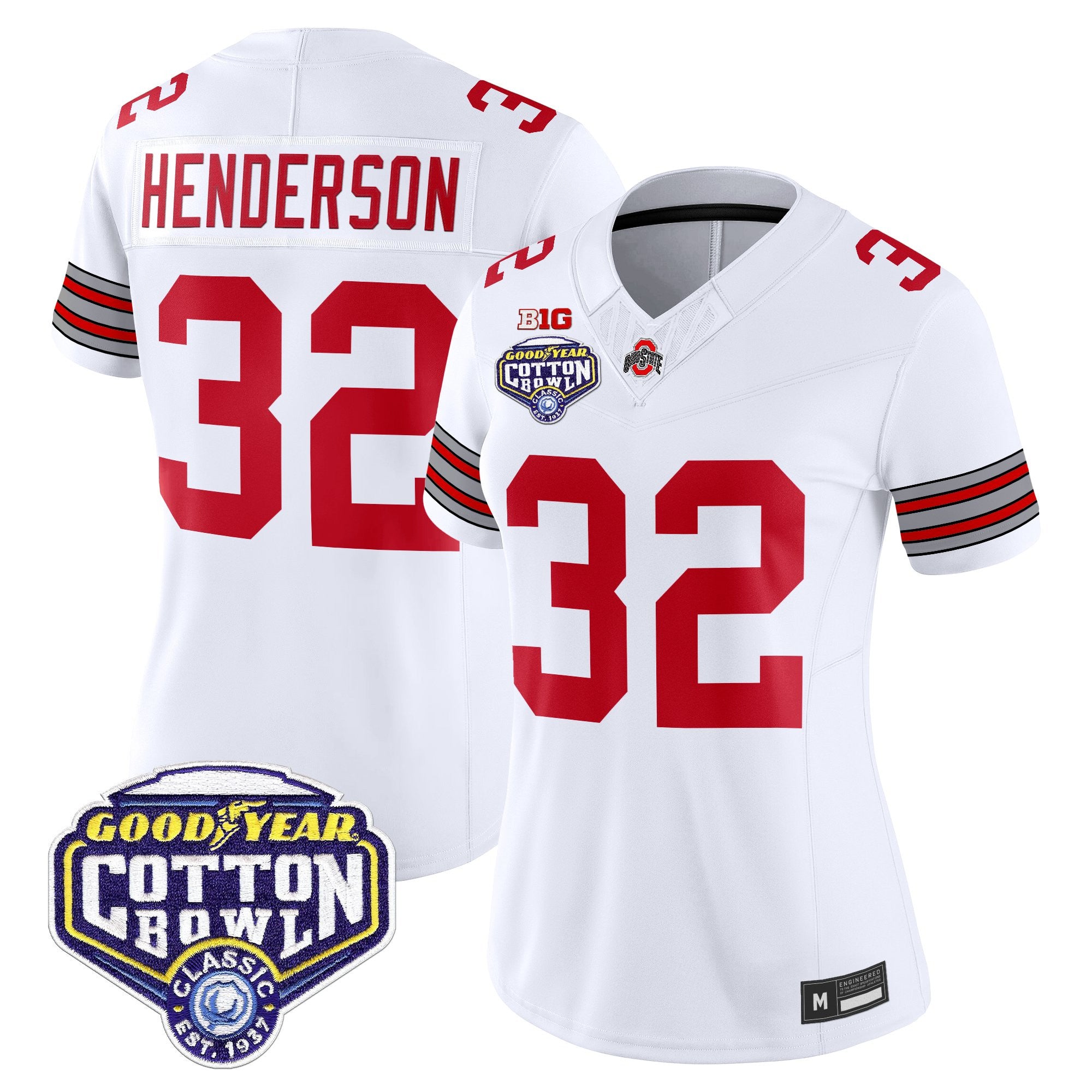 Women's Ohio State Buckeyes 'Heritage Stripe' Vapor Limited Jersey - 2025 Cotton Bowl Patch - All Stitched