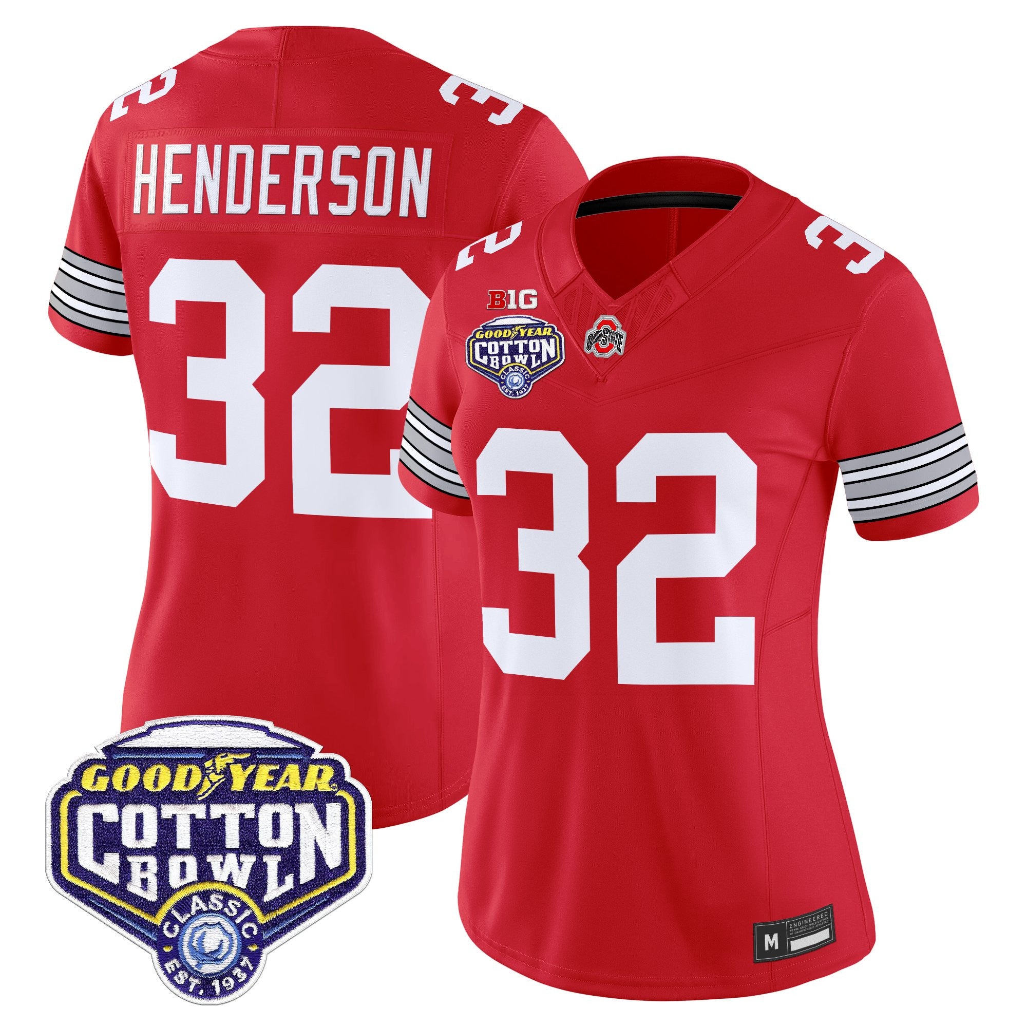 Women's Ohio State Buckeyes 'Heritage Stripe' Vapor Limited Jersey - 2025 Cotton Bowl Patch - All Stitched