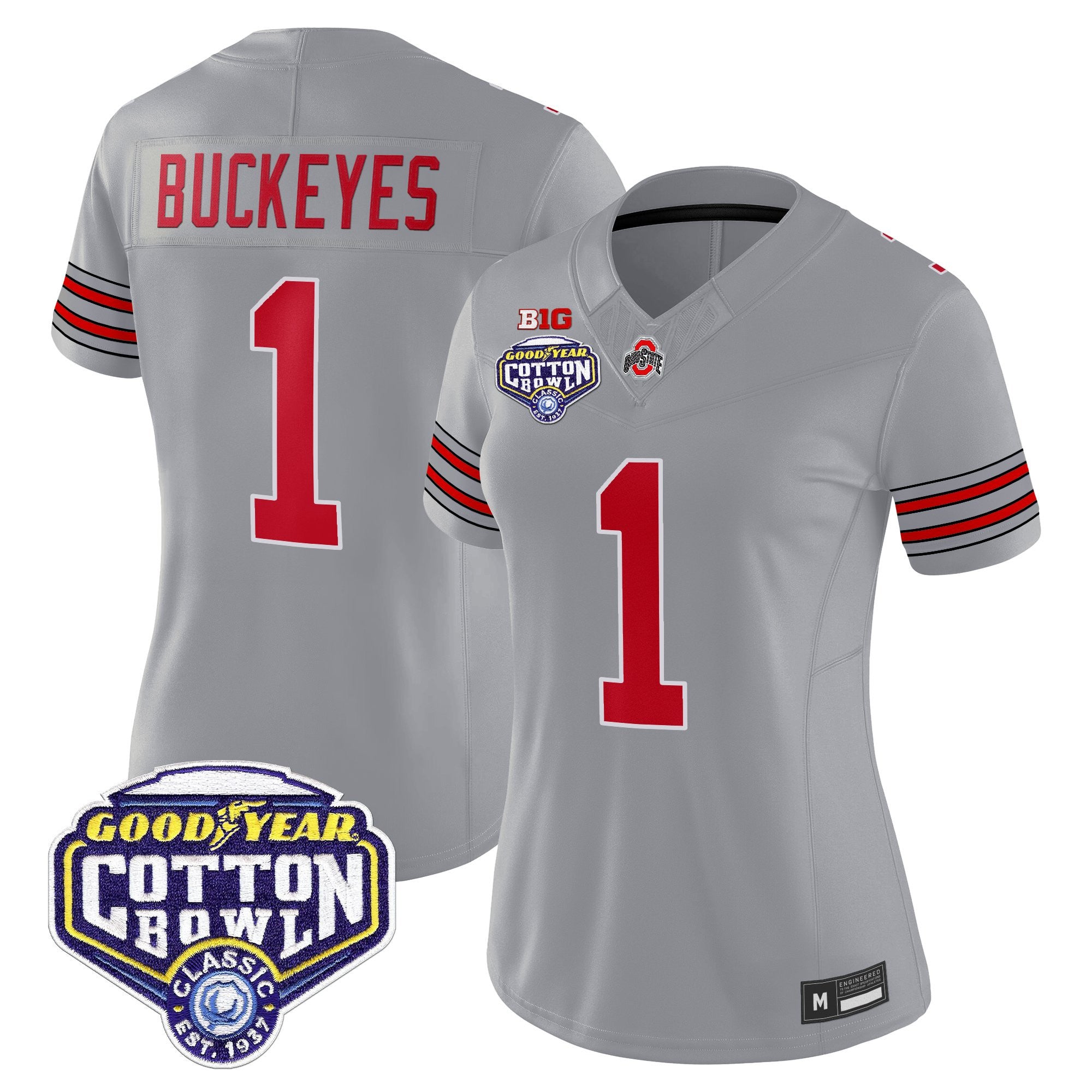 Women's Ohio State Buckeyes 'Heritage Stripe' Vapor Limited Jersey - 2025 Cotton Bowl Patch - All Stitched