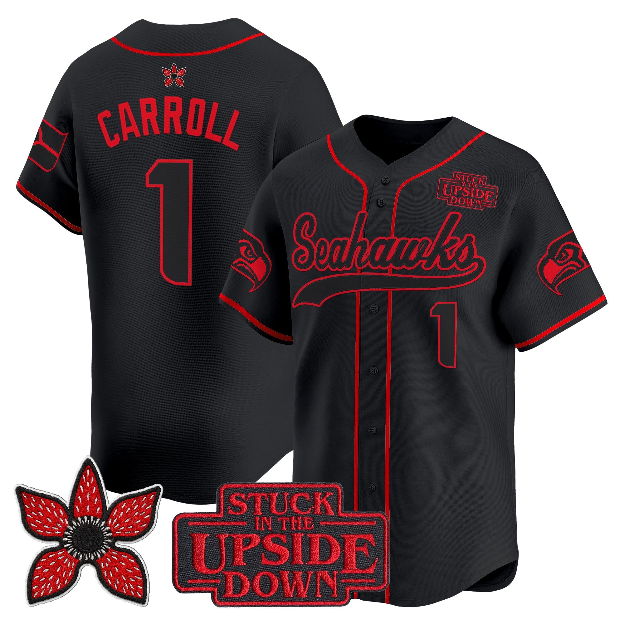 Seattle Seahawks 'Stranger Things Edition' Vapor Baseball Jersey - All Stitched