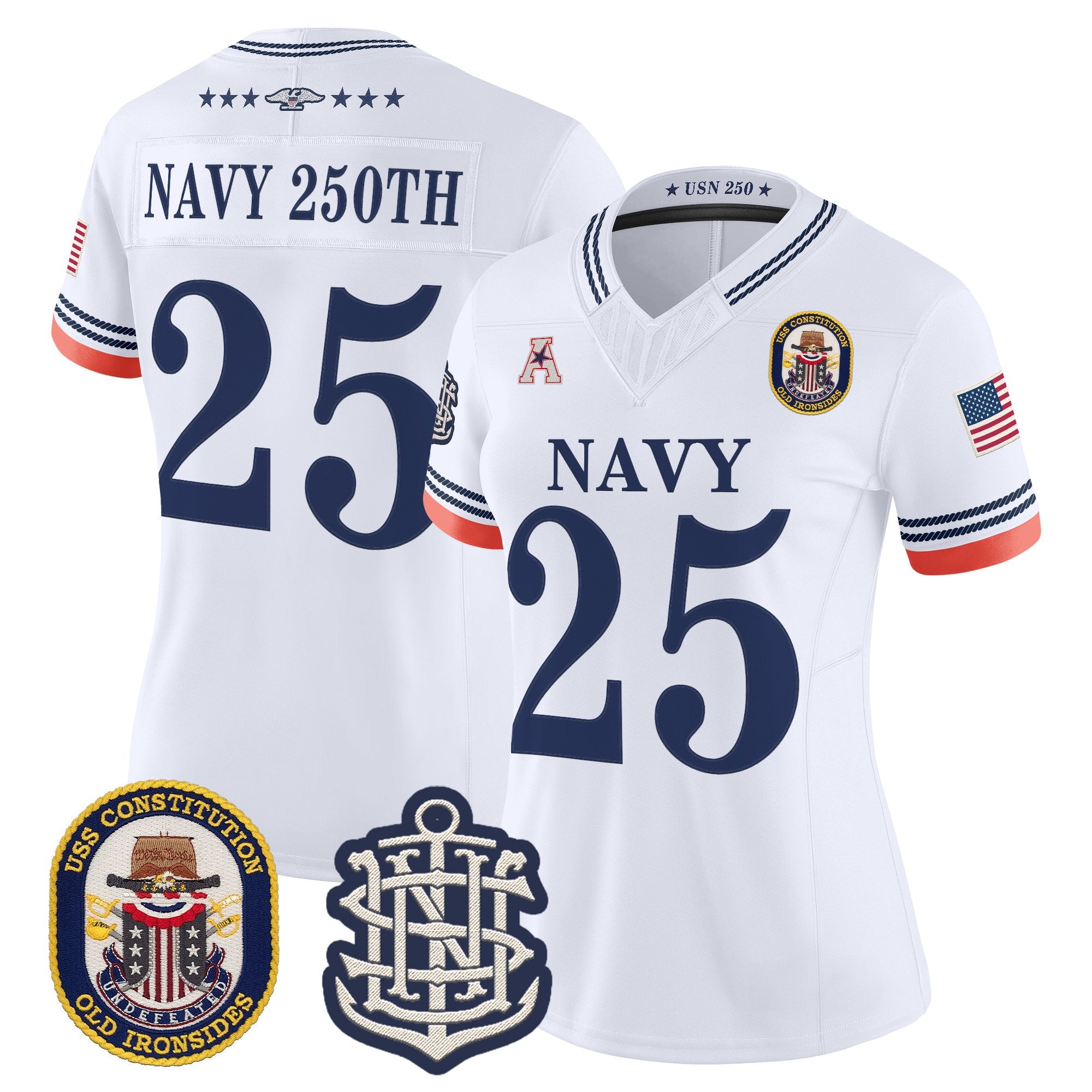 Women's Navy Midshipmen 250th Anniversary Vapor Limited Jersey - USS Constitution Patch - Stitched