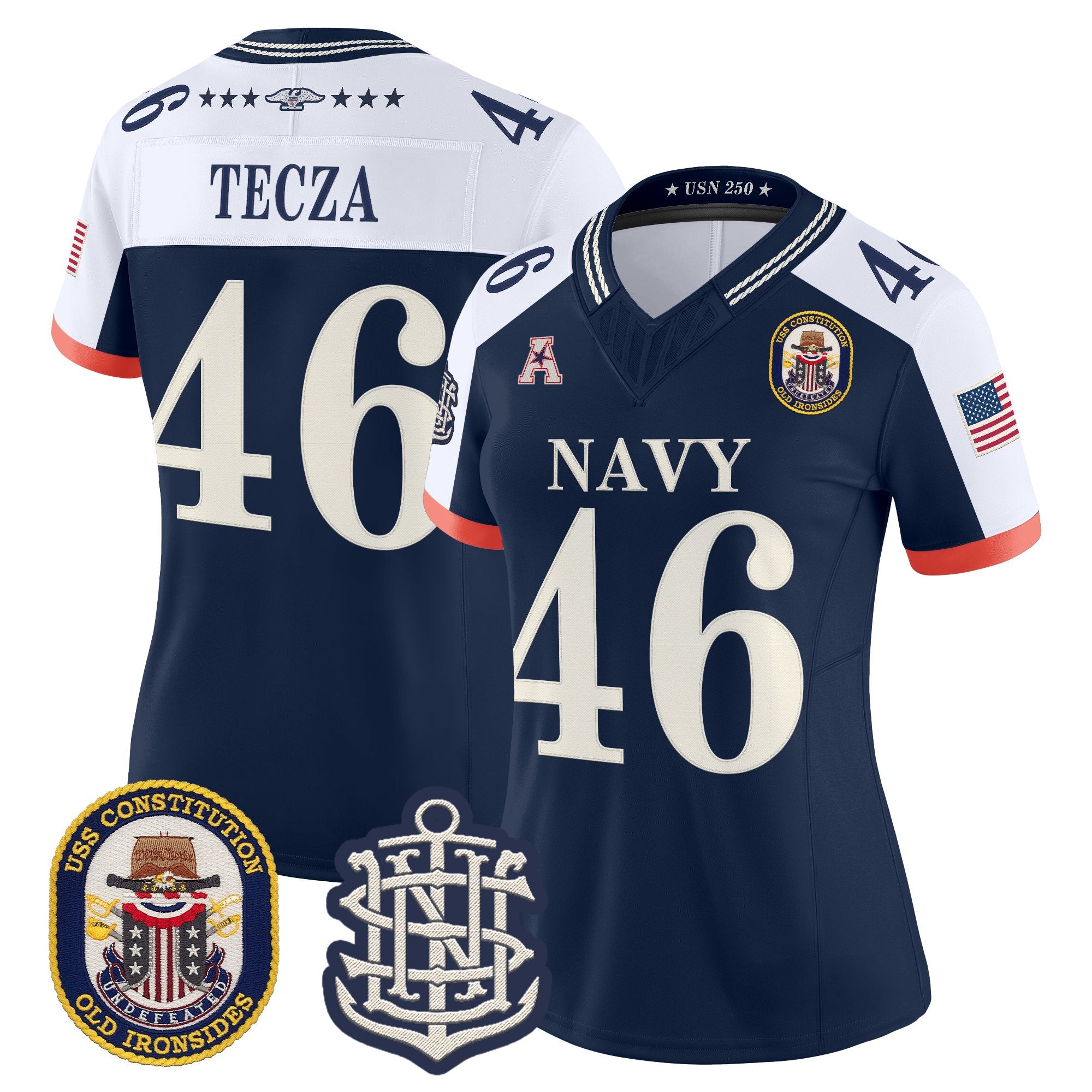 Women's Navy Midshipmen 250th Anniversary Vapor Limited Jersey - USS Constitution Patch - Stitched