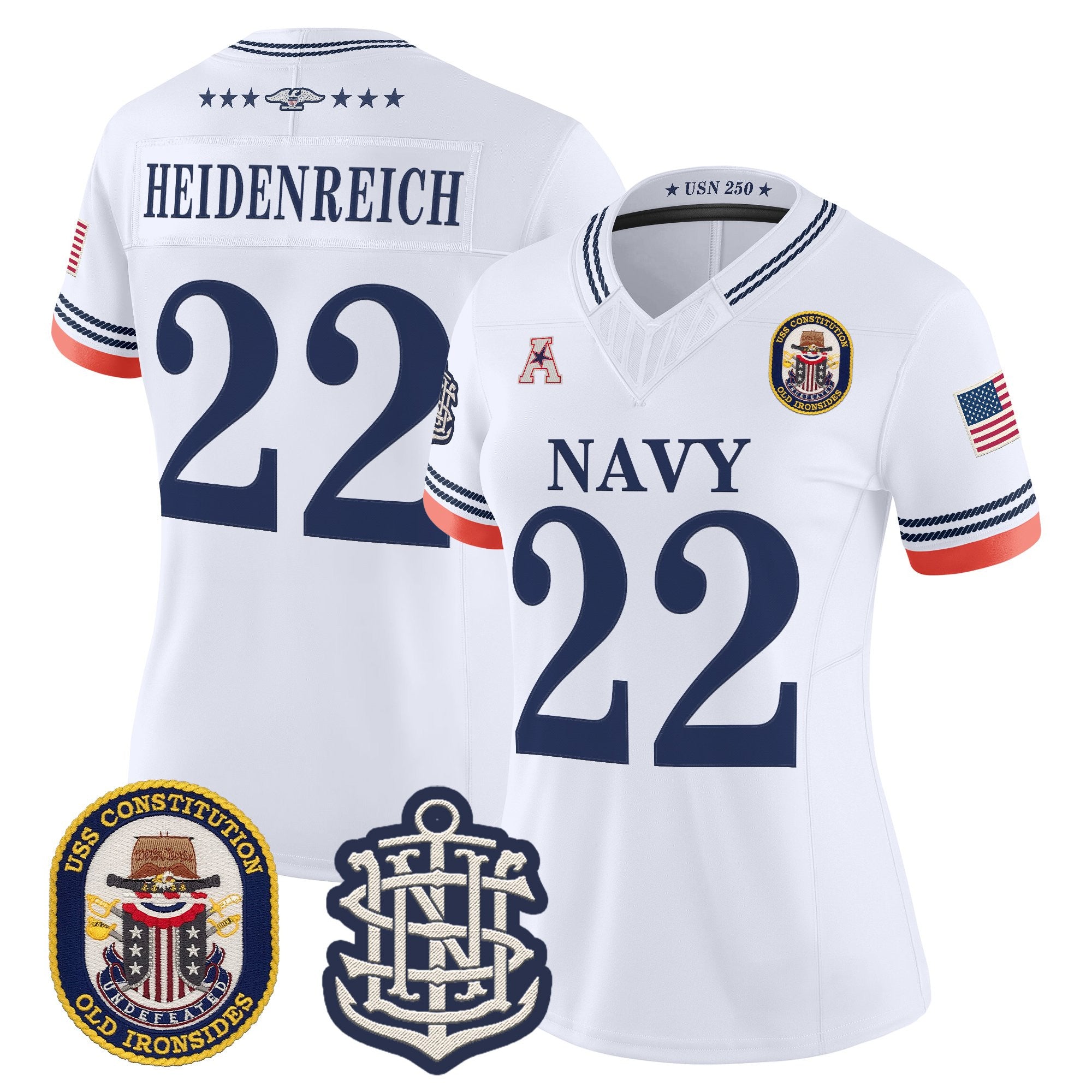 Women's Navy Midshipmen 250th Anniversary Vapor Limited Jersey - USS Constitution Patch - Stitched