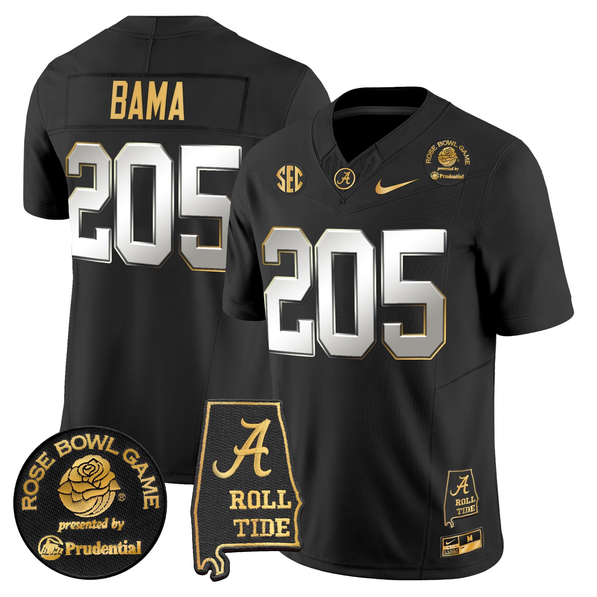 Men's Alabama Crimson Tide 2025 Rose Bowl Gold Vapor Limited Jersey - Alabama Map - All Stitched