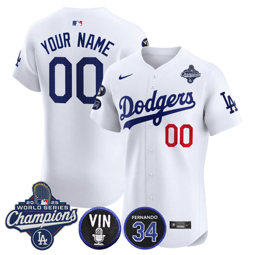 Dodgers 2025 World Series Champions Vapor Premier Elite Custom Jersey - Vin Scully & Fernando Patch - All Stitched