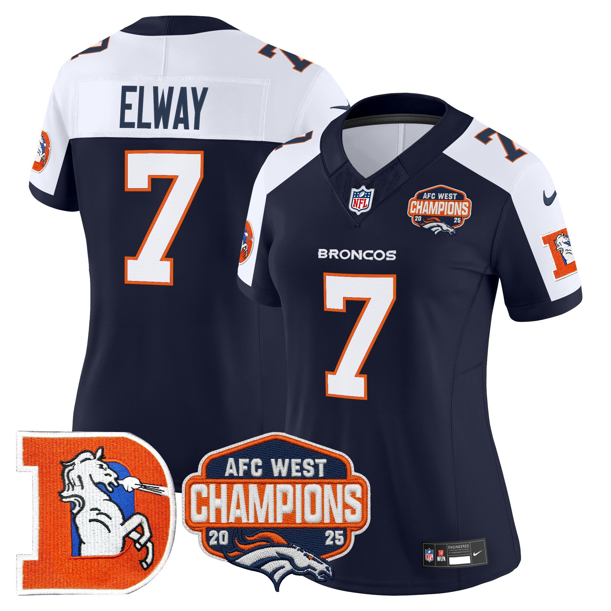 Women's Denver Broncos Throwback Vapor Limited Jersey - 2025 AFC West Division Champions Patch - All Stitched