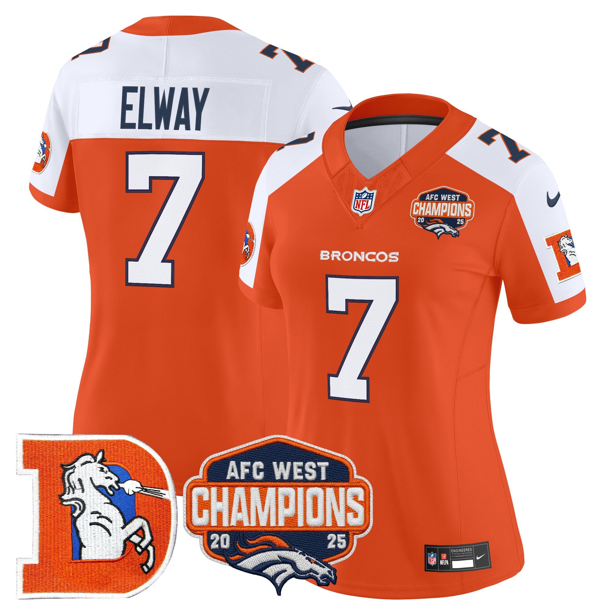 Women's Denver Broncos Throwback Vapor Limited Jersey - 2025 AFC West Division Champions Patch - All Stitched
