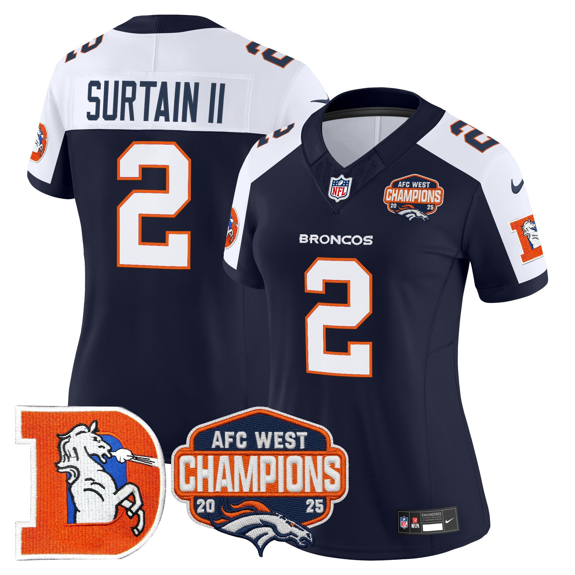 Women's Denver Broncos Throwback Vapor Limited Jersey - 2025 AFC West Division Champions Patch - All Stitched