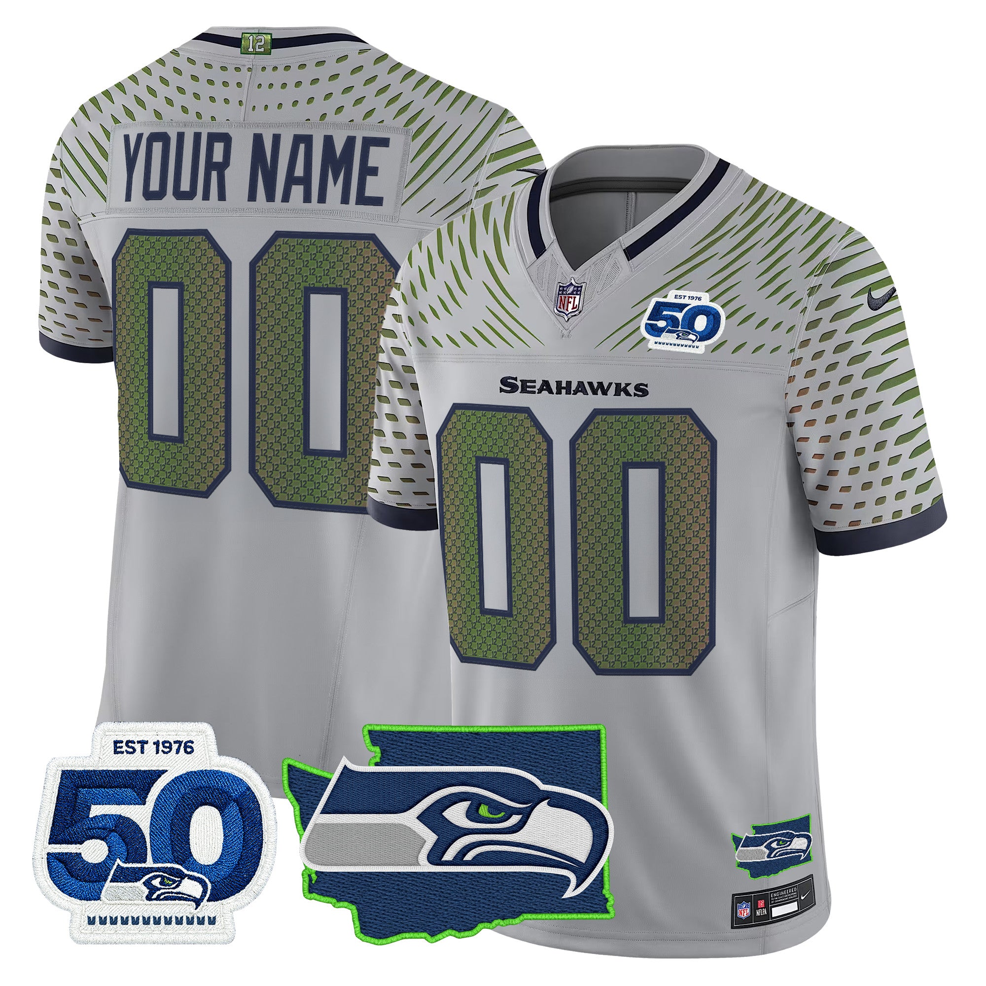 Seattle Seahawks 50th Anniversary Patch Vapor Limited Custom Jersey - All Stitched