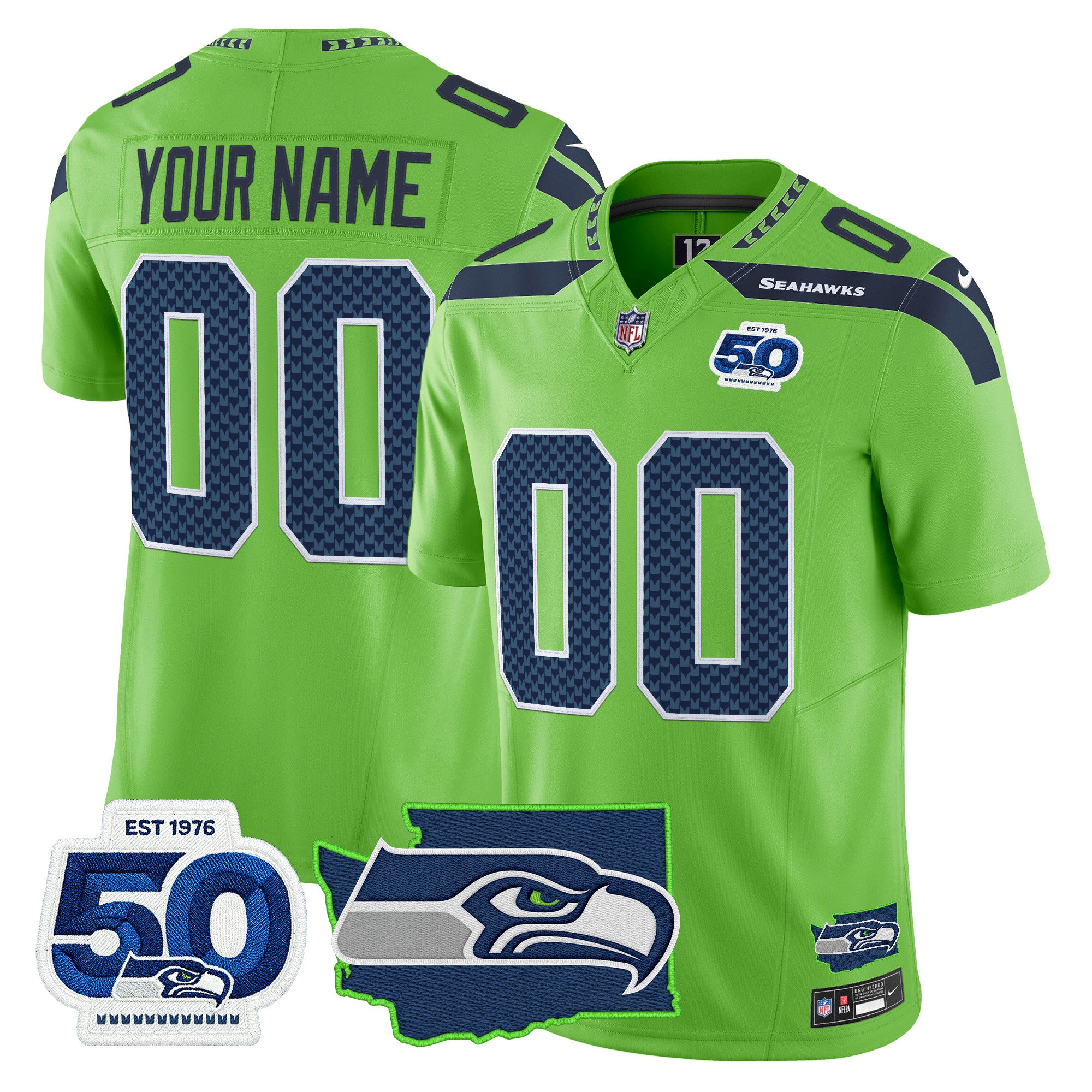Seattle Seahawks 50th Anniversary Patch Vapor Limited Custom Jersey - All Stitched