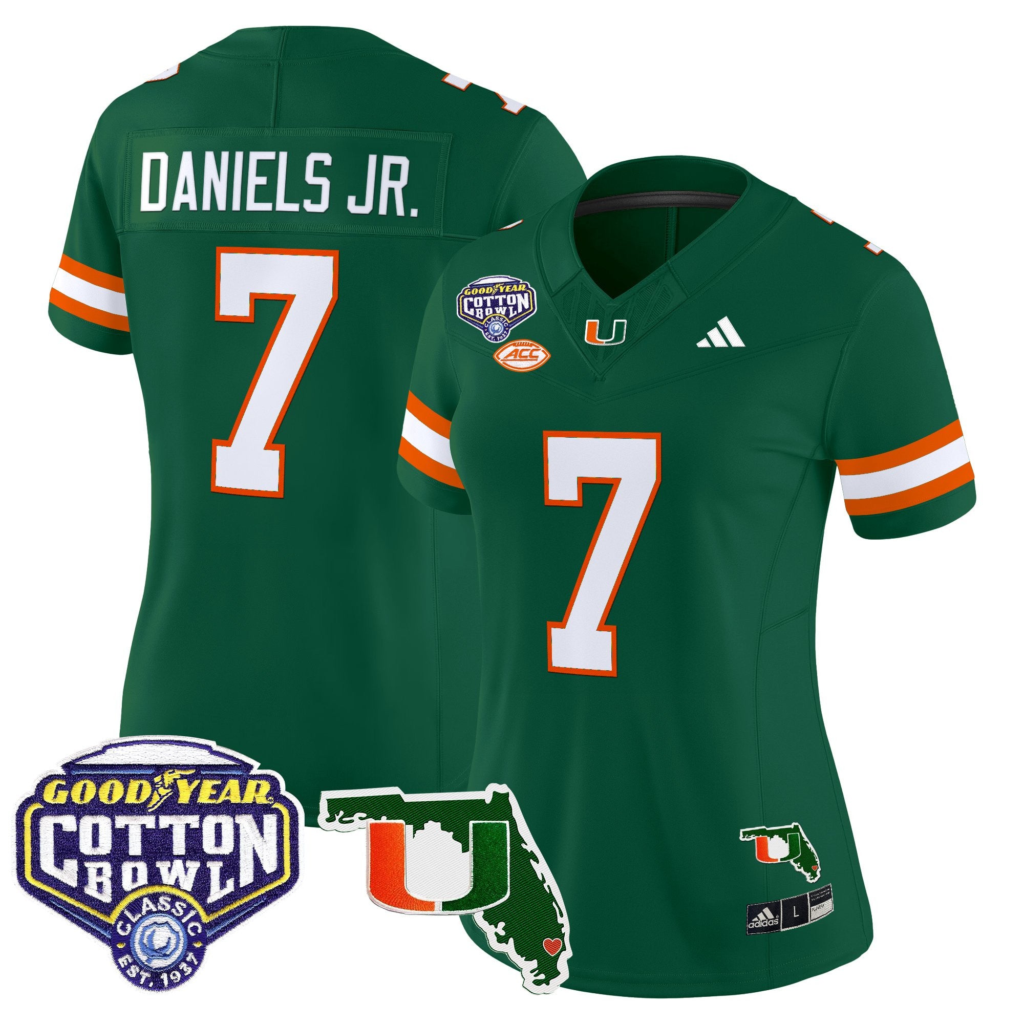 Women's Miami Hurricanes 2025 Cotton Bowl & Florida Patch Vapor Limited Jersey - All Stitched