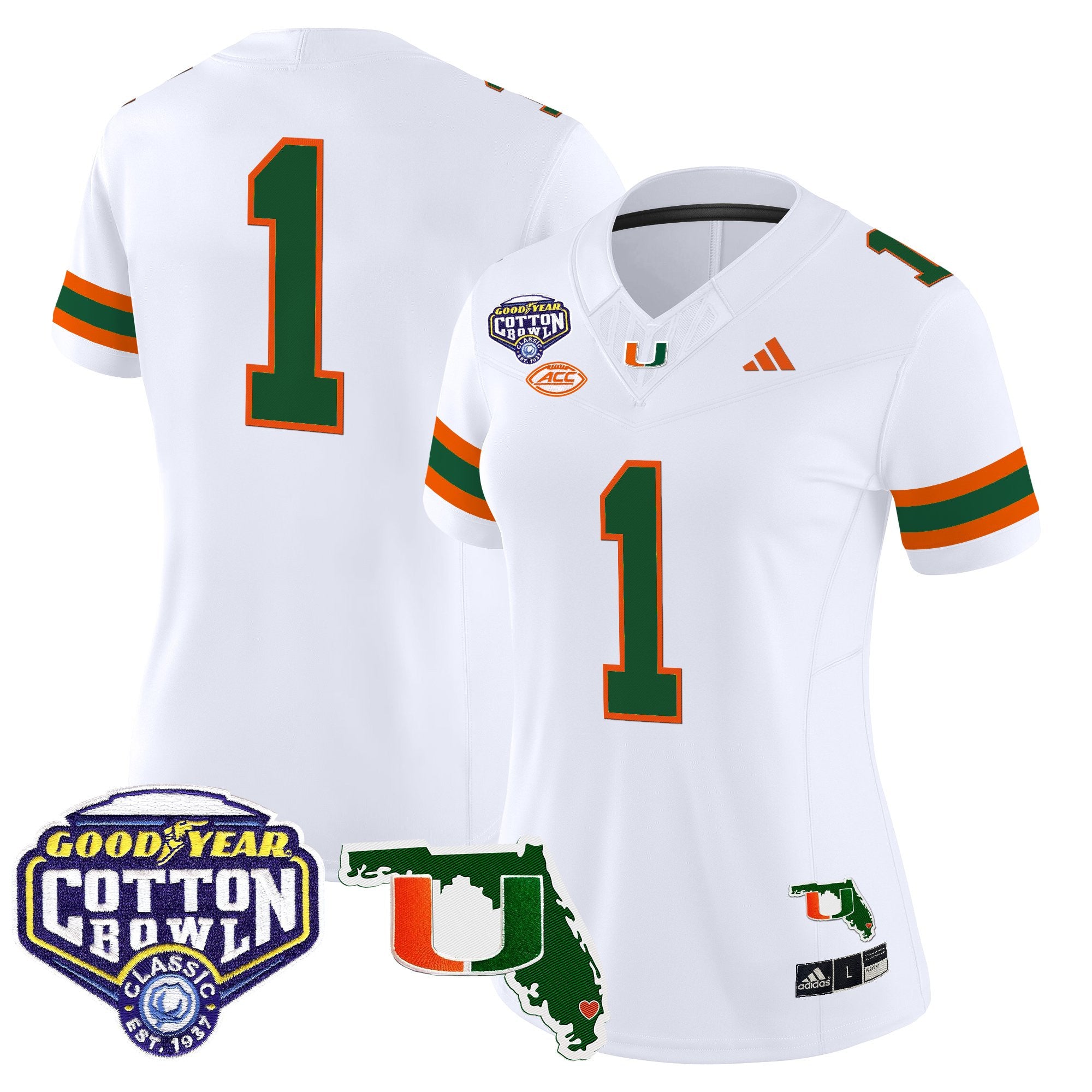 Women's Miami Hurricanes 2025 Cotton Bowl & Florida Patch Vapor Limited Jersey - All Stitched