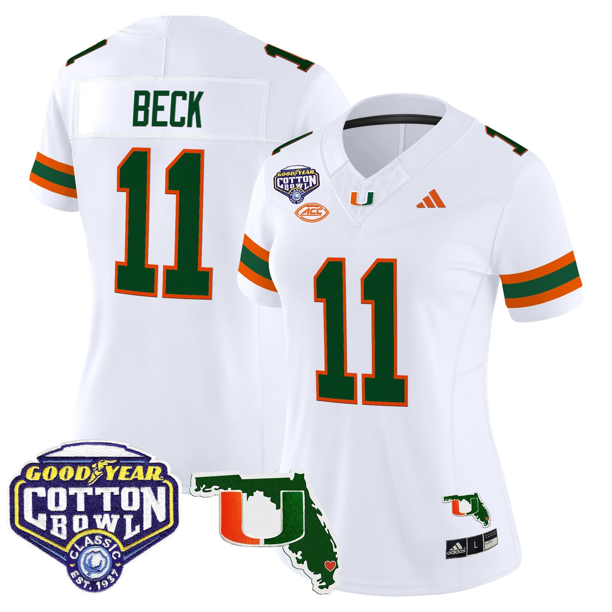 Women's Miami Hurricanes 2025 Cotton Bowl & Florida Patch Vapor Limited Jersey - All Stitched