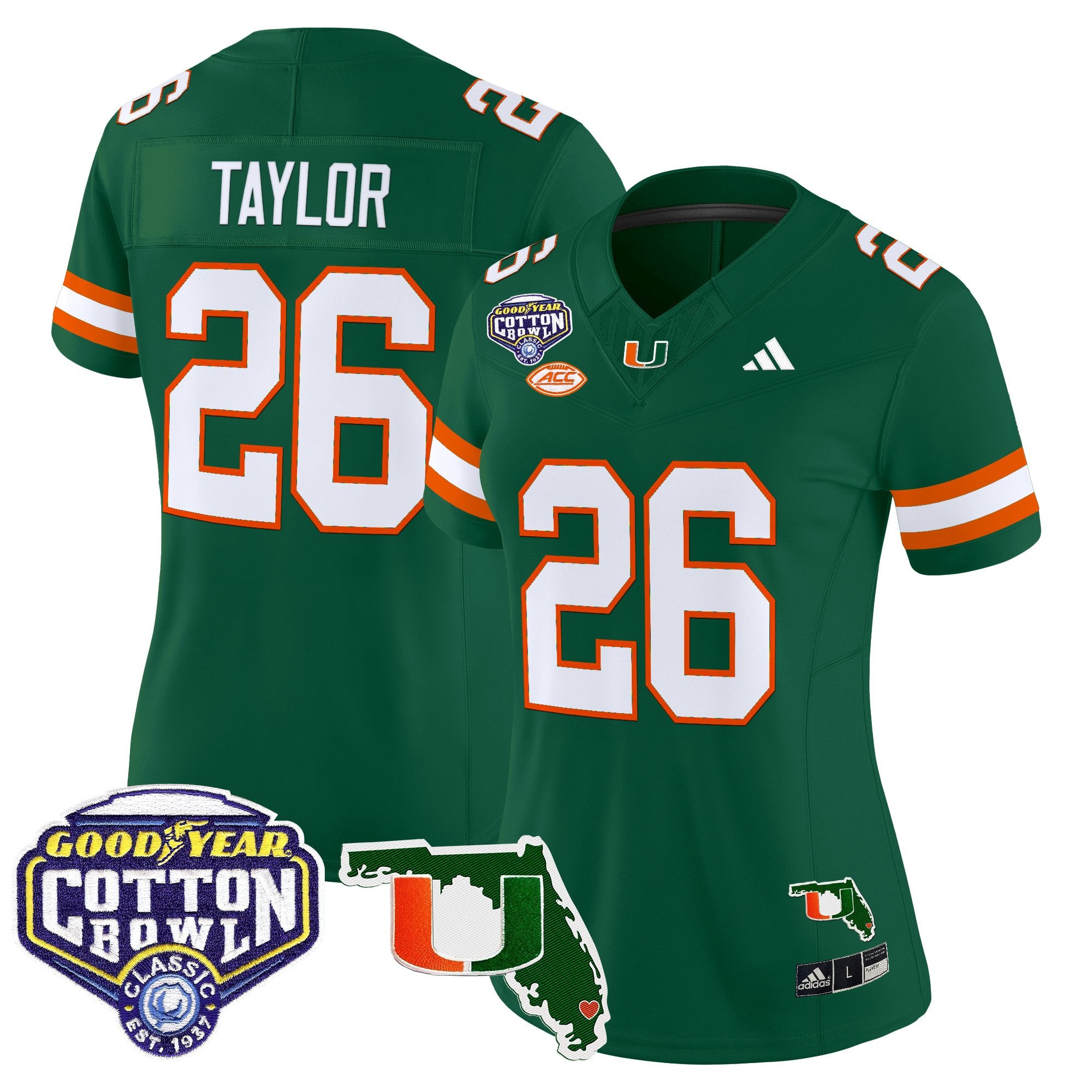 Women's Miami Hurricanes 2025 Cotton Bowl & Florida Patch Vapor Limited Jersey - All Stitched