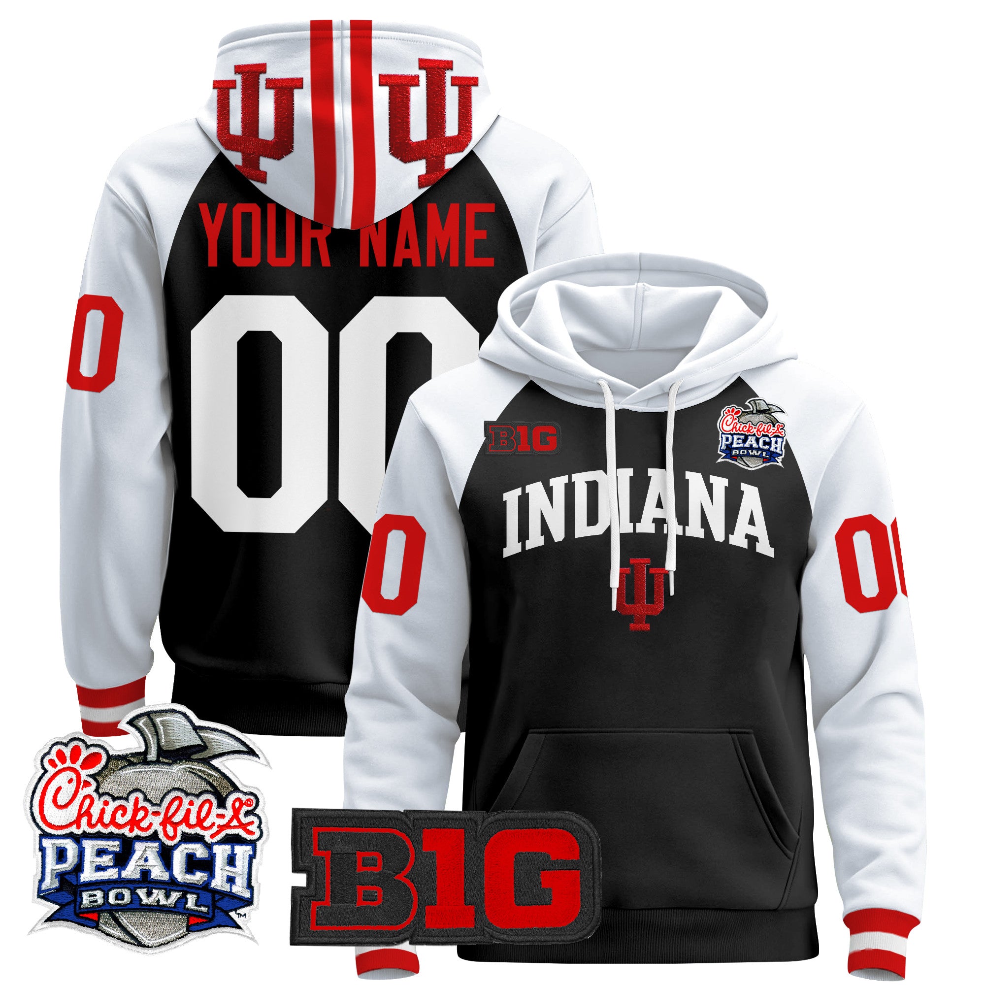 Indiana Hoosiers 2026 Peach Bowl Premium Custom Pullover Hoodie - All Stitched
