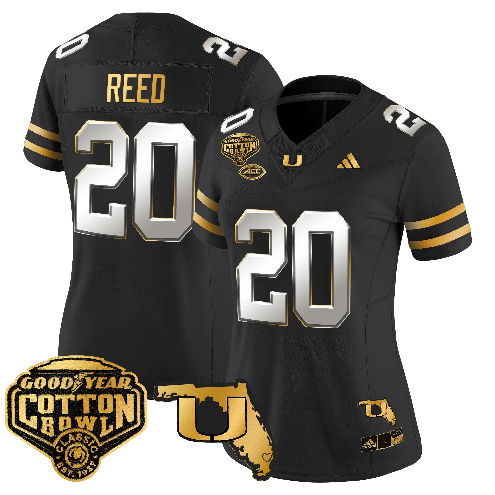 Women's Miami Hurricanes 2025/26 Cotton Bowl & Florida Patch Gold Vapor Limited Jersey - All Stitched