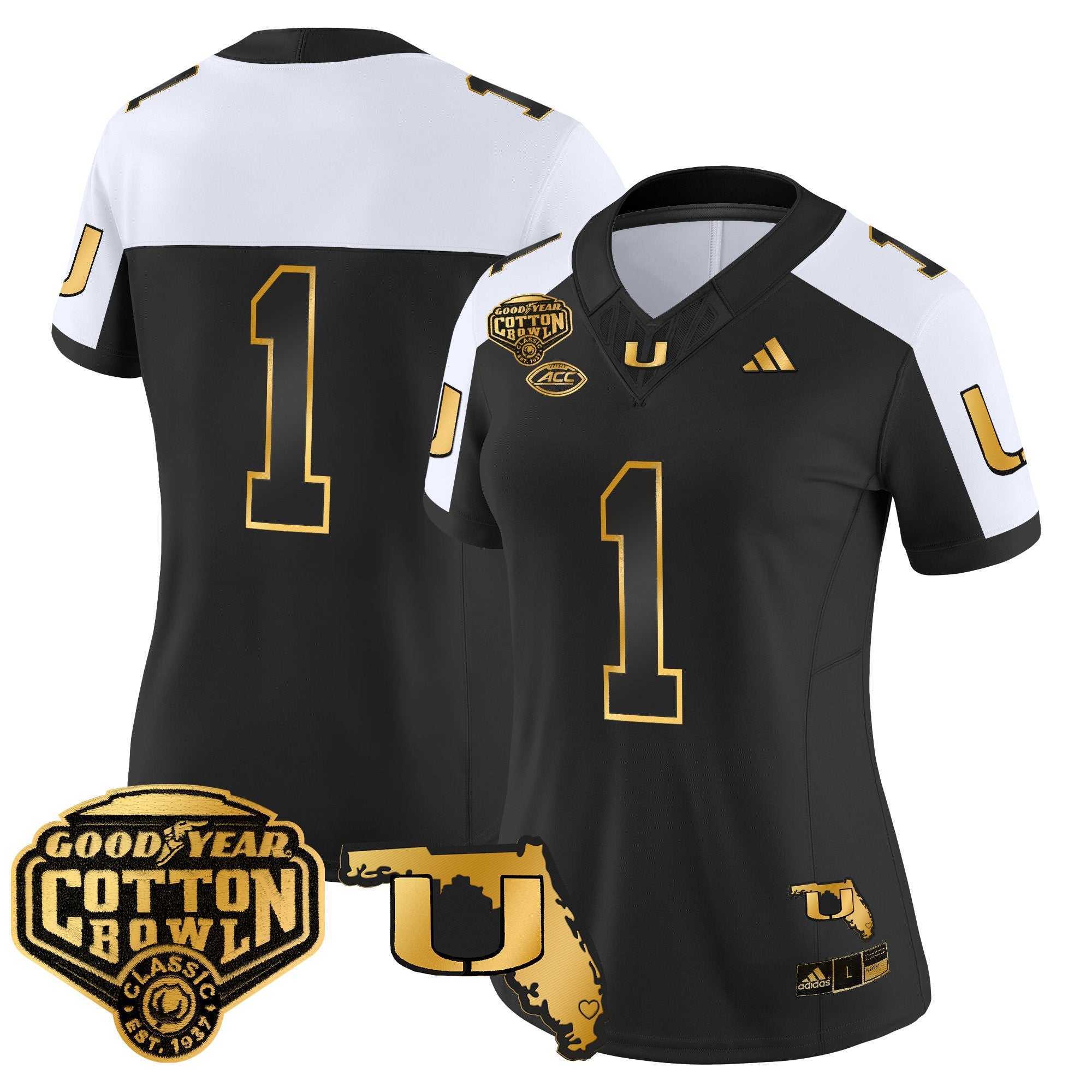 Women's Miami Hurricanes 2025/26 Cotton Bowl & Florida Patch Gold Vapor Limited Jersey - All Stitched