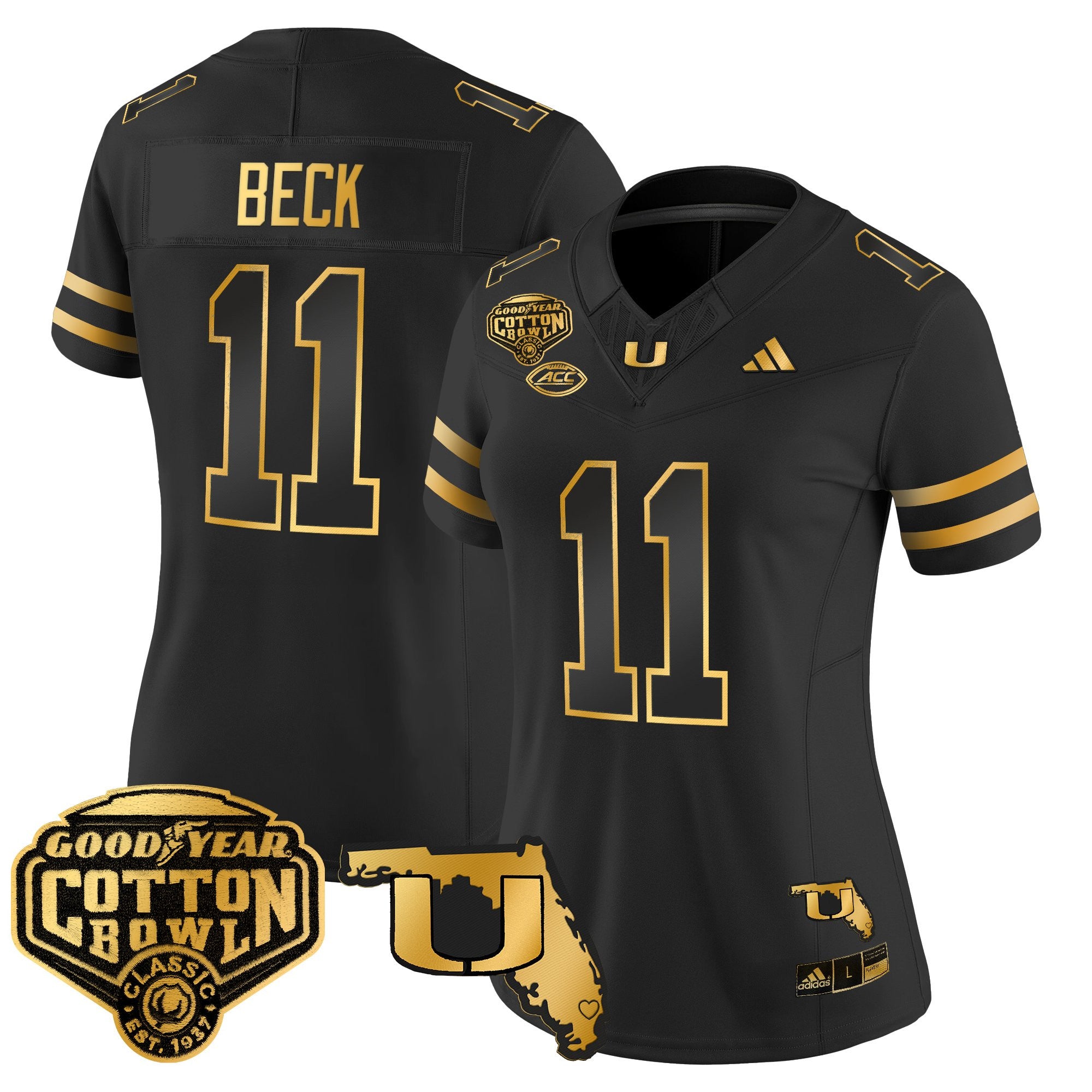 Women's Miami Hurricanes 2025/26 Cotton Bowl & Florida Patch Gold Vapor Limited Jersey - All Stitched