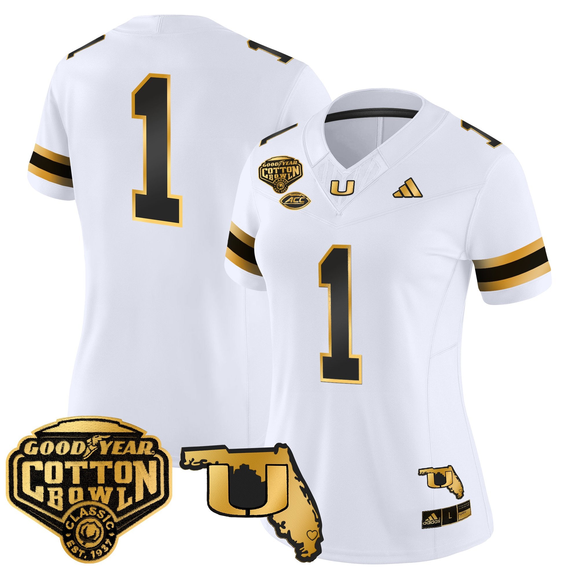 Women's Miami Hurricanes 2025/26 Cotton Bowl & Florida Patch Gold Vapor Limited Jersey - All Stitched