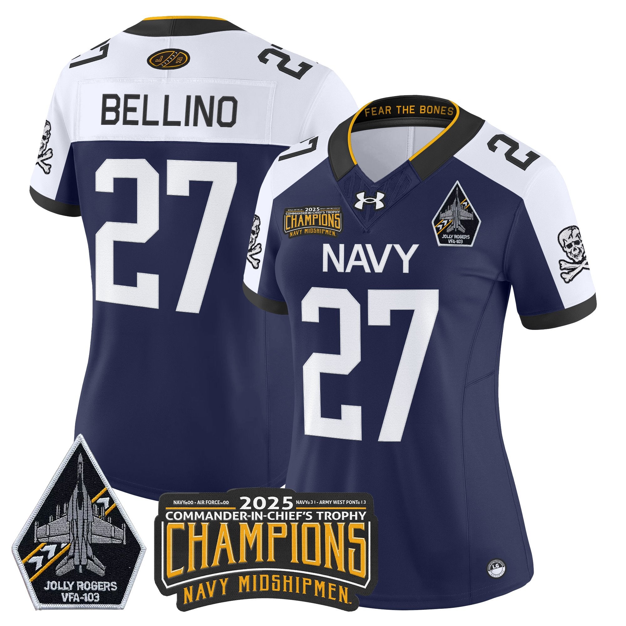 Women's Navy Midshipmen Jolly Rogers 2025 Commander-In-Chief's Trophy Champions Vapor Limited Jersey - All Stitched