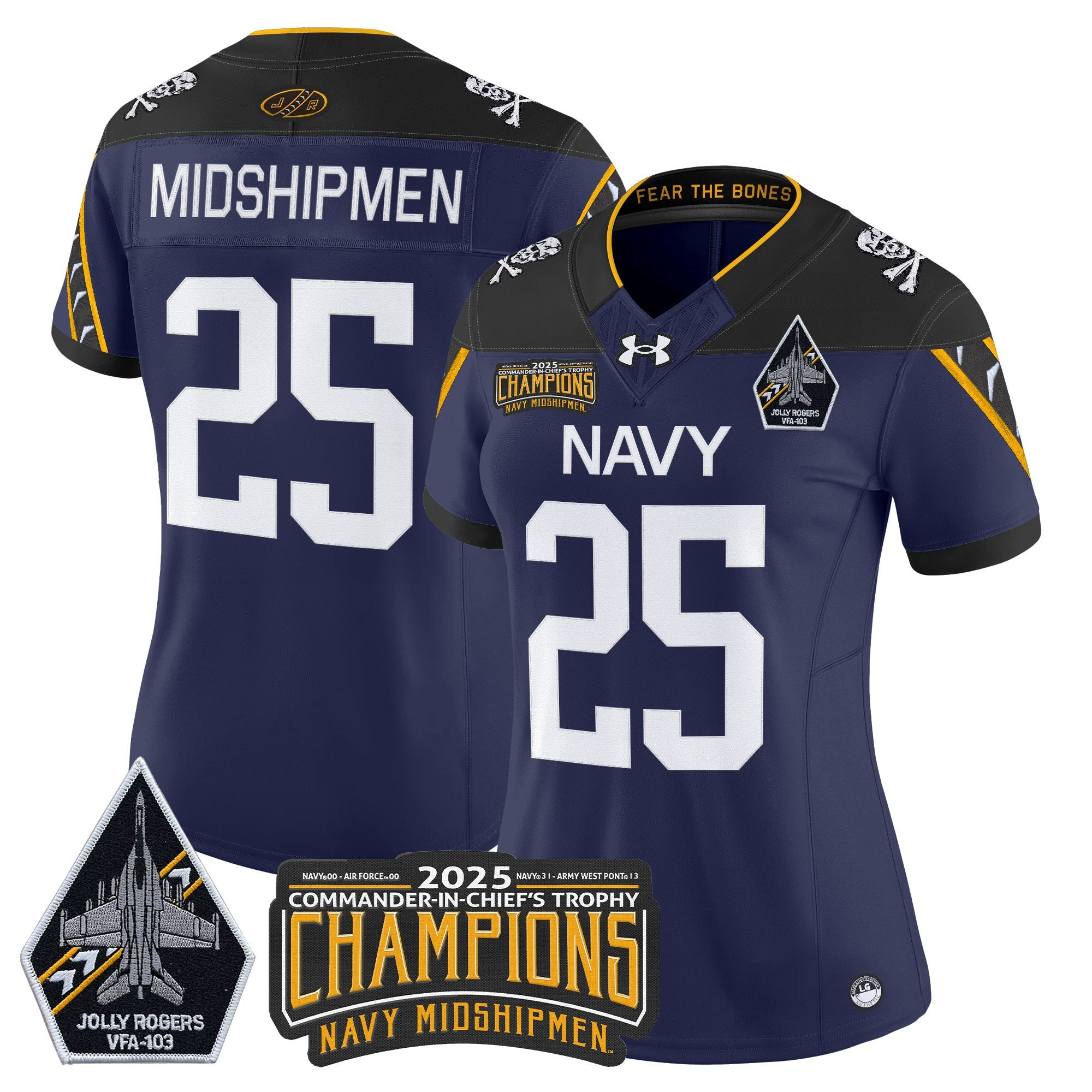 Women's Navy Midshipmen Jolly Rogers 2025 Commander-In-Chief's Trophy Champions Vapor Limited Jersey - All Stitched