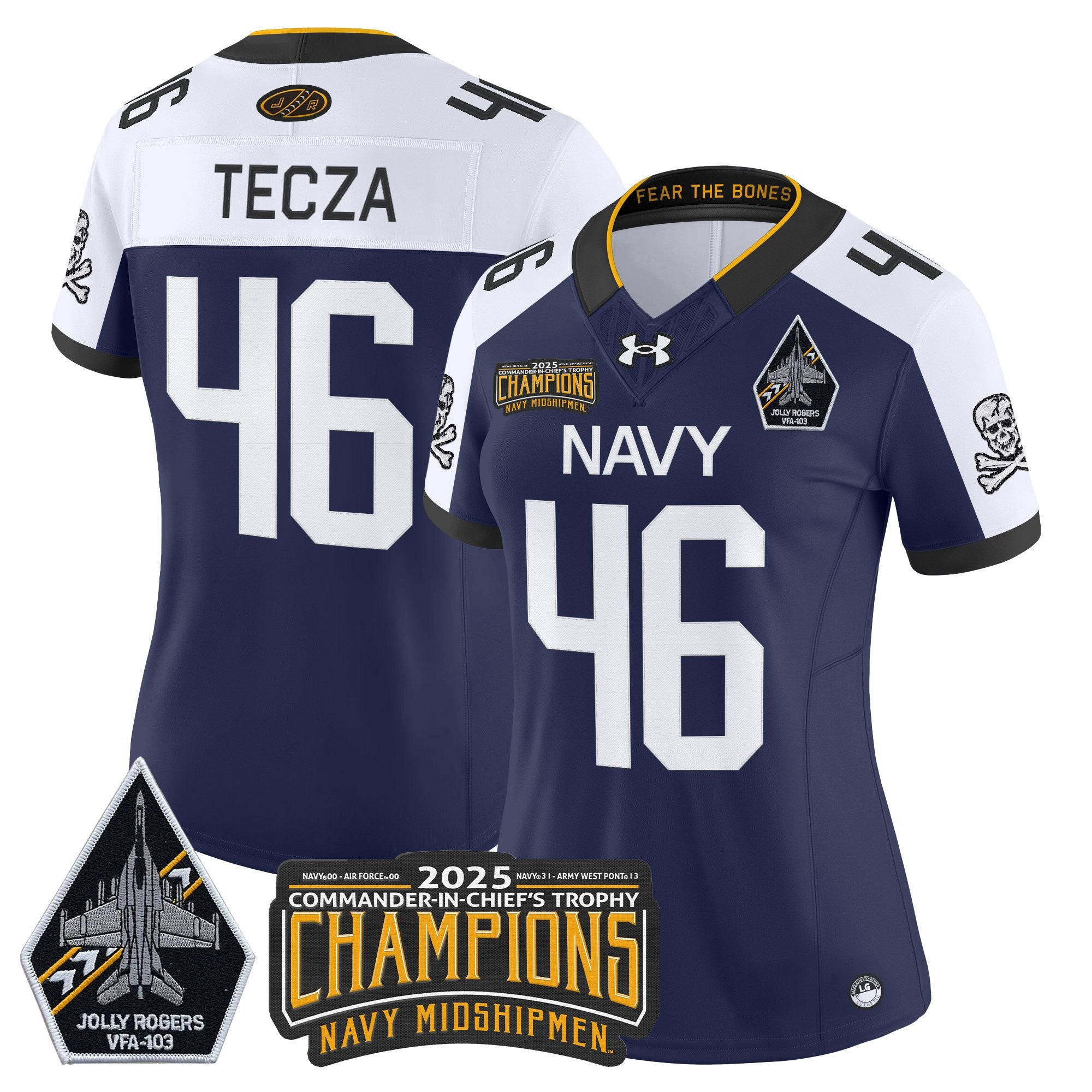 Women's Navy Midshipmen Jolly Rogers 2025 Commander-In-Chief's Trophy Champions Vapor Limited Jersey - All Stitched