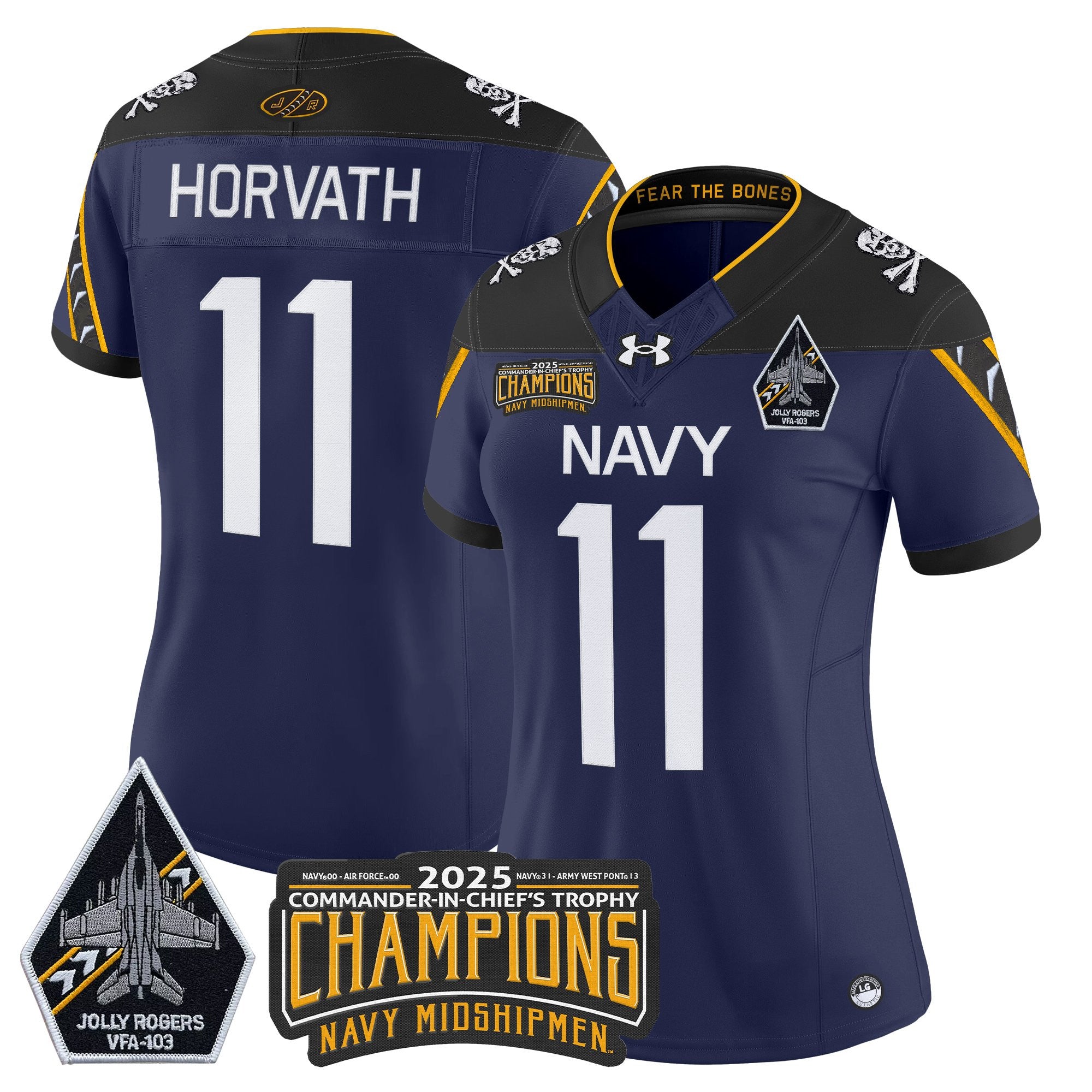 Women's Navy Midshipmen Jolly Rogers 2025 Commander-In-Chief's Trophy Champions Vapor Limited Jersey - All Stitched