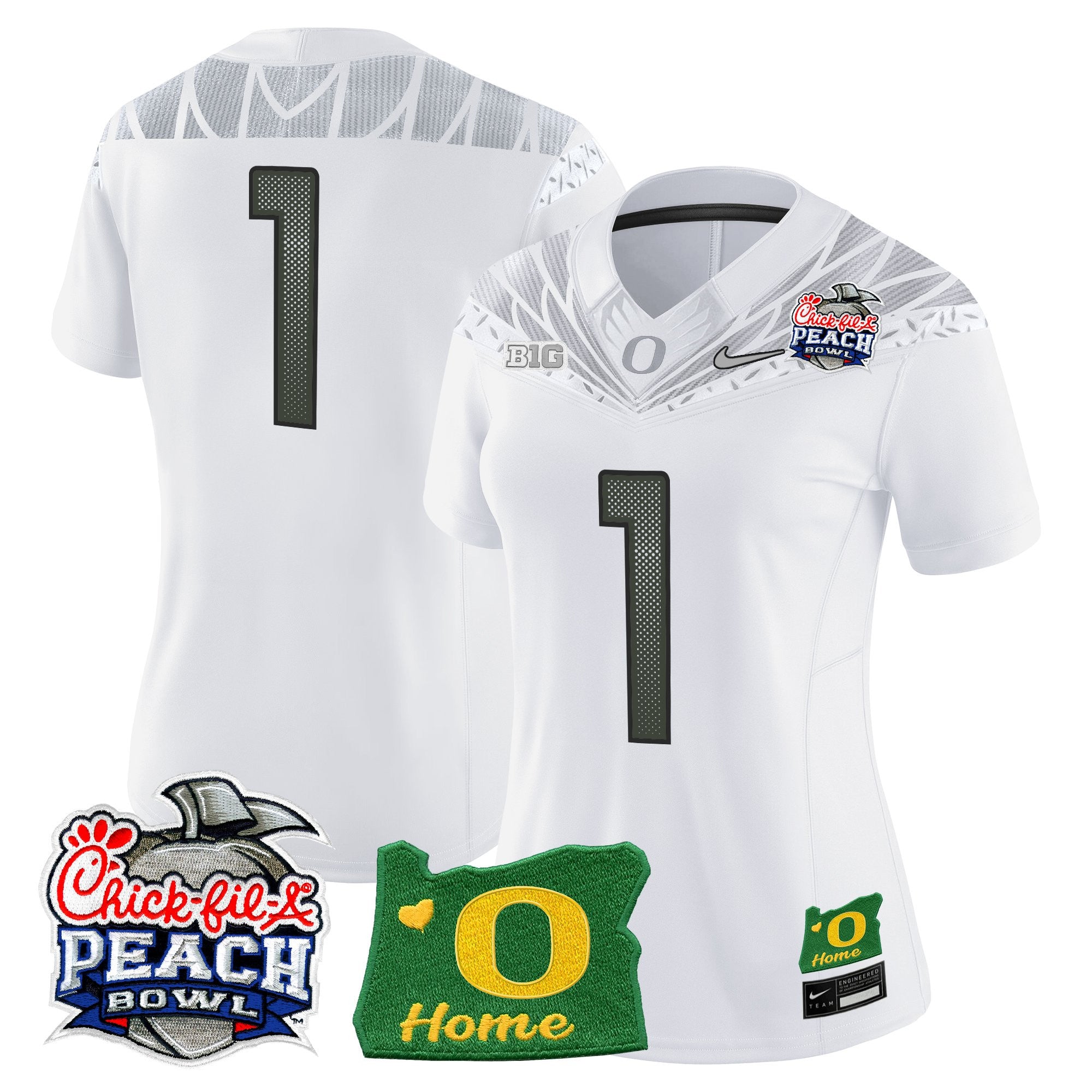 Women's Oregon Ducks 2026 Peach Bowl & Oregon State Patch Vapor Limited Jersey - All Stitched