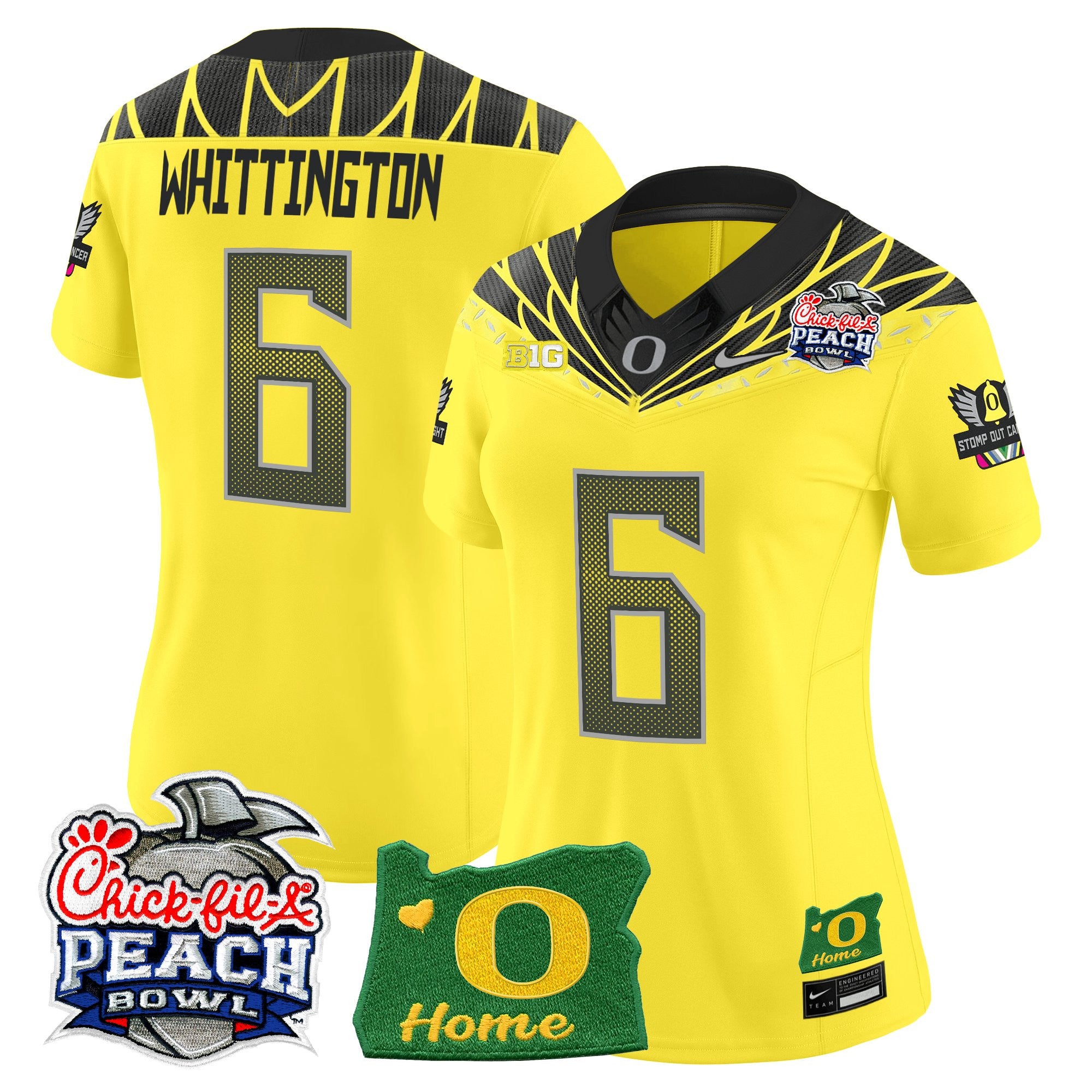 Women's Oregon Ducks 2026 Peach Bowl & Oregon State Patch Vapor Limited Jersey - All Stitched