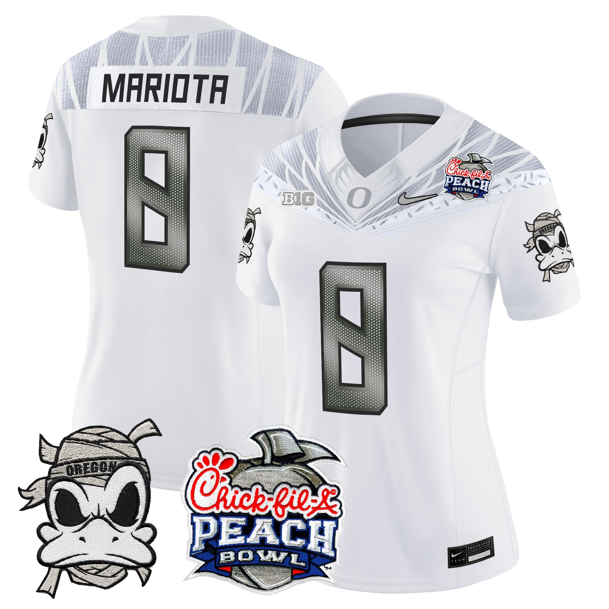 Women's Oregon Ducks "Mummy Duck" Vapor Limited Jersey - 2026 Peach Bowl Patch - All Stitched