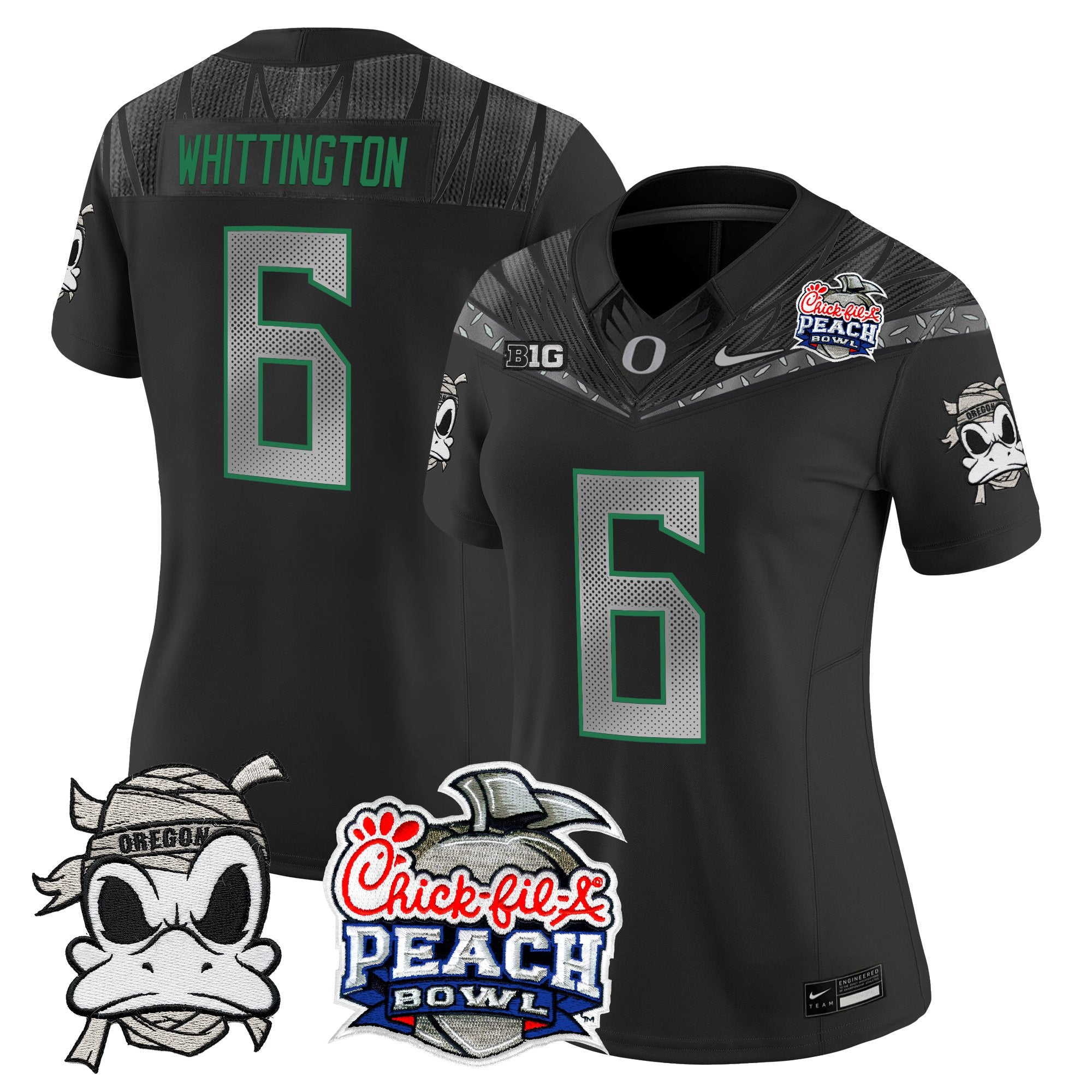 Women's Oregon Ducks "Mummy Duck" Vapor Limited Jersey - 2026 Peach Bowl Patch - All Stitched