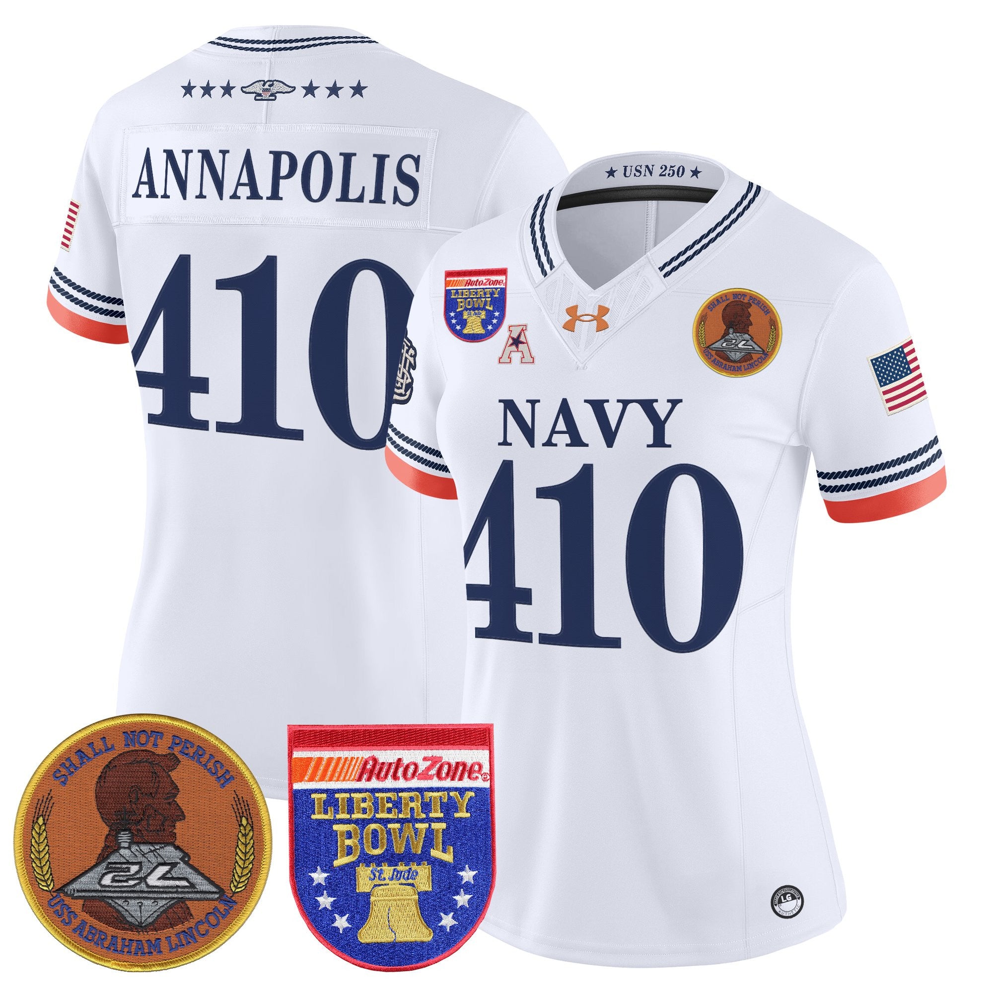 Women's Navy Midshipmen 250th Anniversary Vapor Limited Jersey - 2026 Liberty Bowl Patch - Stitched
