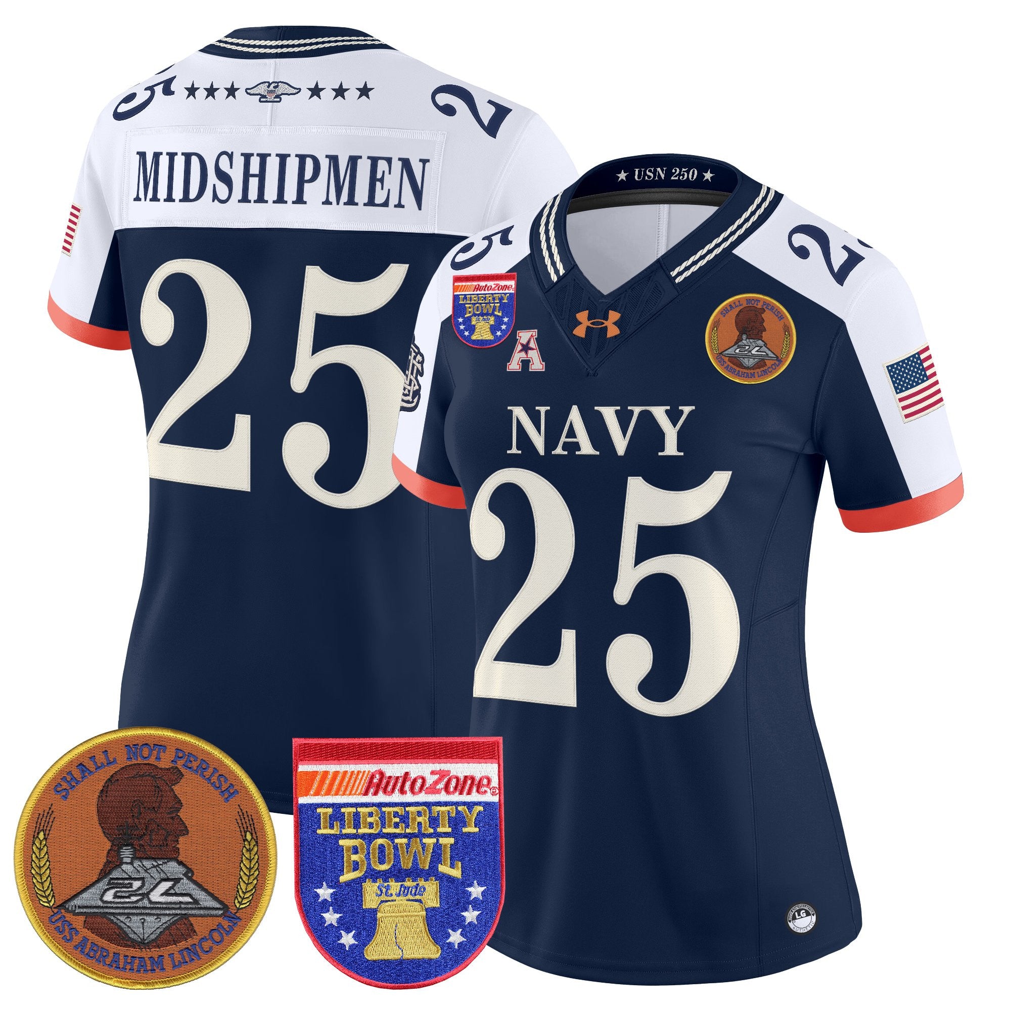 Women's Navy Midshipmen 250th Anniversary Vapor Limited Jersey - 2026 Liberty Bowl Patch - Stitched