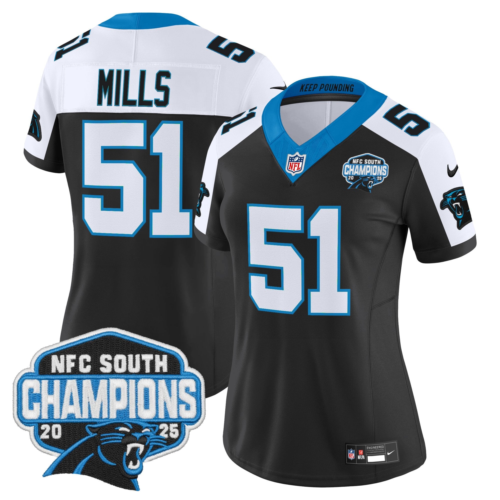 Women's Carolina Panthers 2025 NFC South Division Champions Vapor Limited Jersey - All Stitched