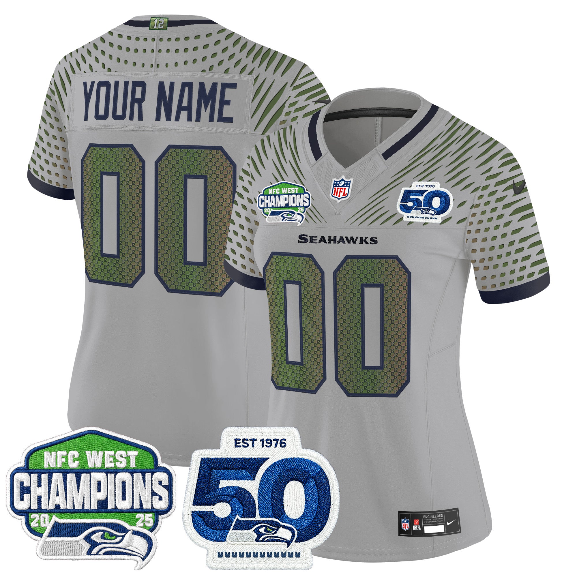 Seattle Seahawks 2025 NFC West Division Champions & 50th Anniversary Patch Vapor Limited Custom Jersey - All Stitched