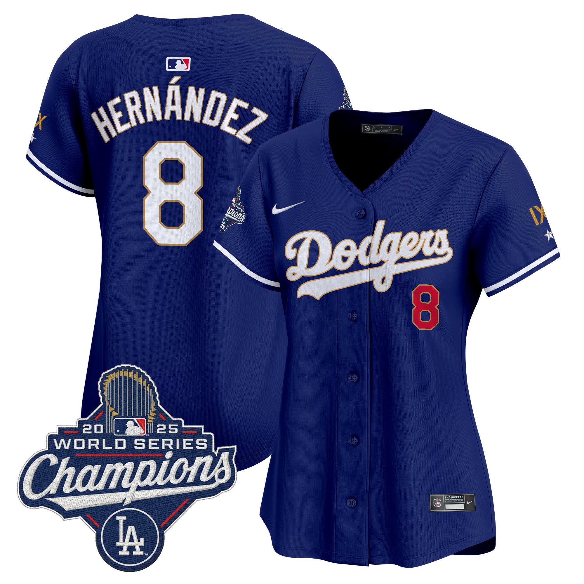 Women's Los Angeles Dodgers 9-Time Champions Gold Trim Vapor Premier Limited Jersey - All Stitched